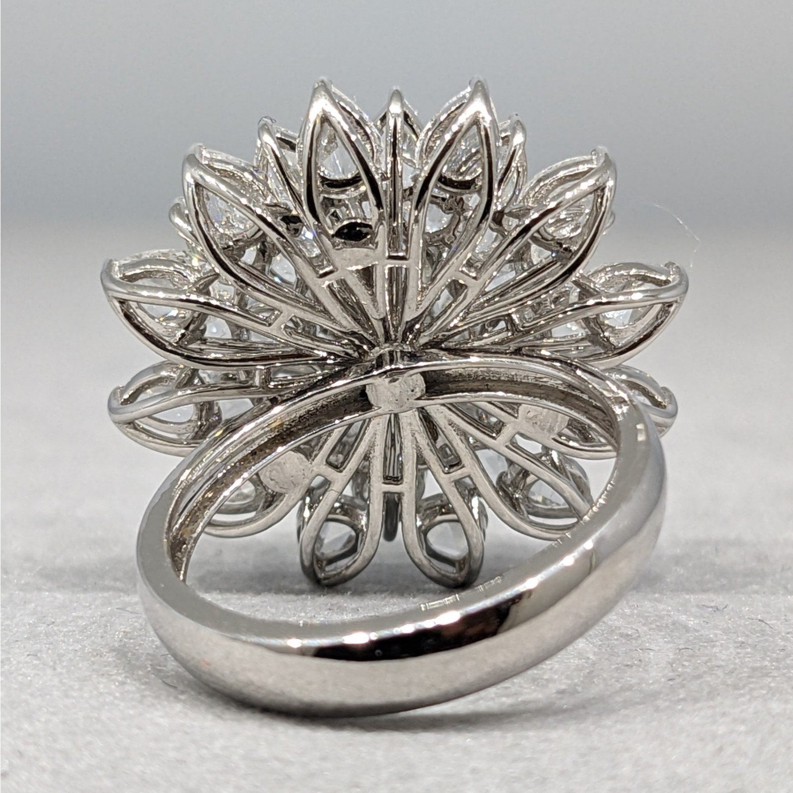 Natural Diamond Flower Cluster Flower Cocktail Ring in 18k White Gold