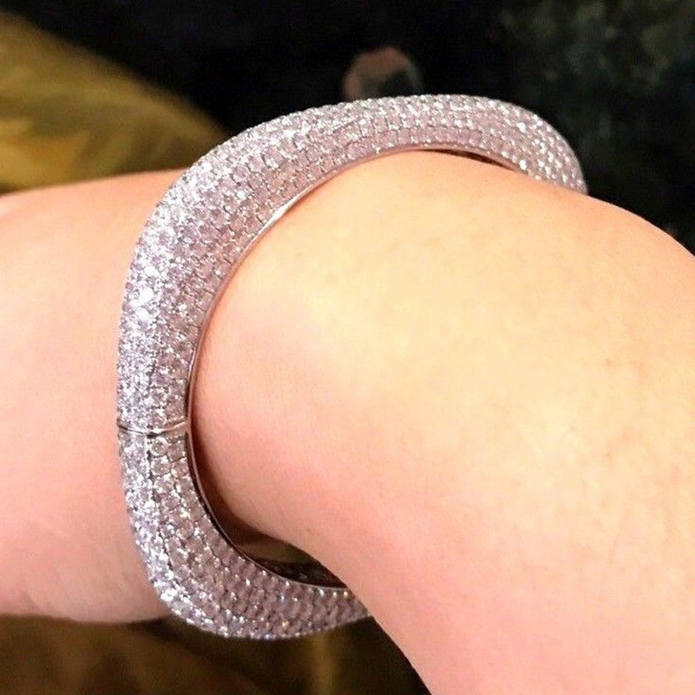 Square Diamond Pave Bangle Bracelet 22.59 carats 18k White Gold