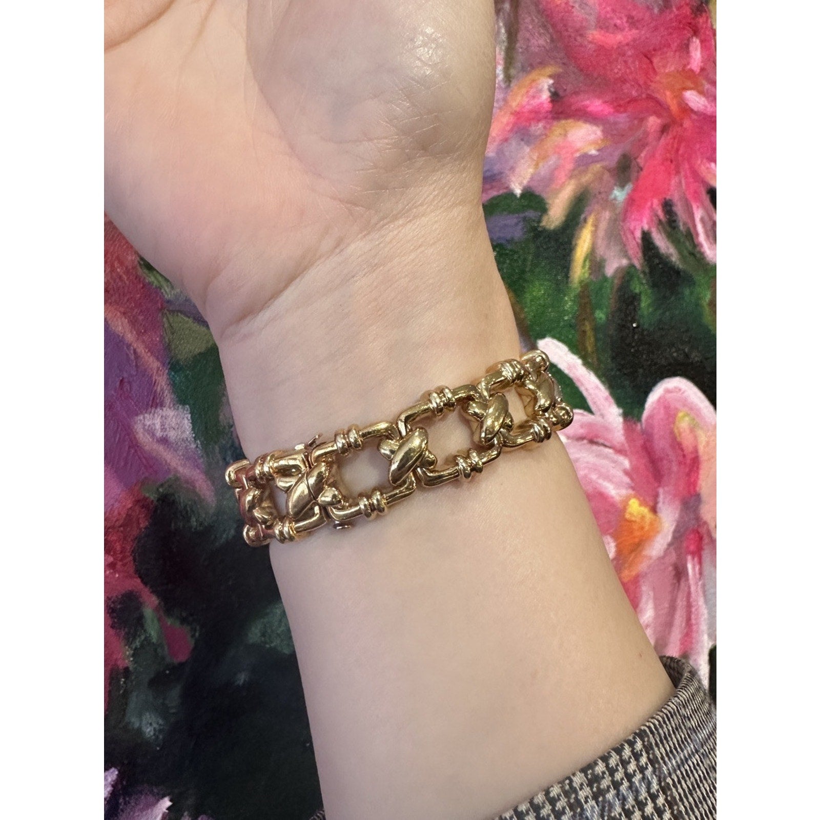 Heavy Vintage X Bracelet with Diamond Links in 18k Yellow Gold