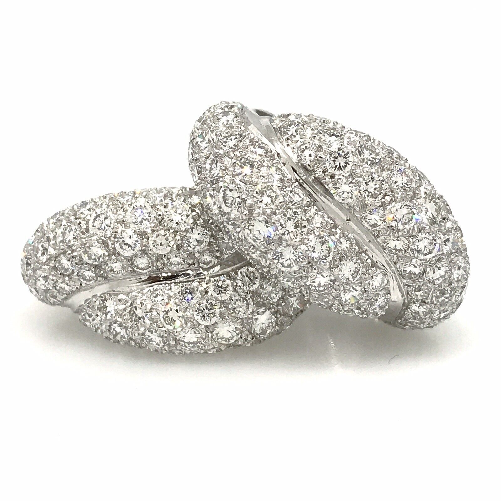 French Pave Diamond Twist Earrings 4.48 ct in 18k White Gold