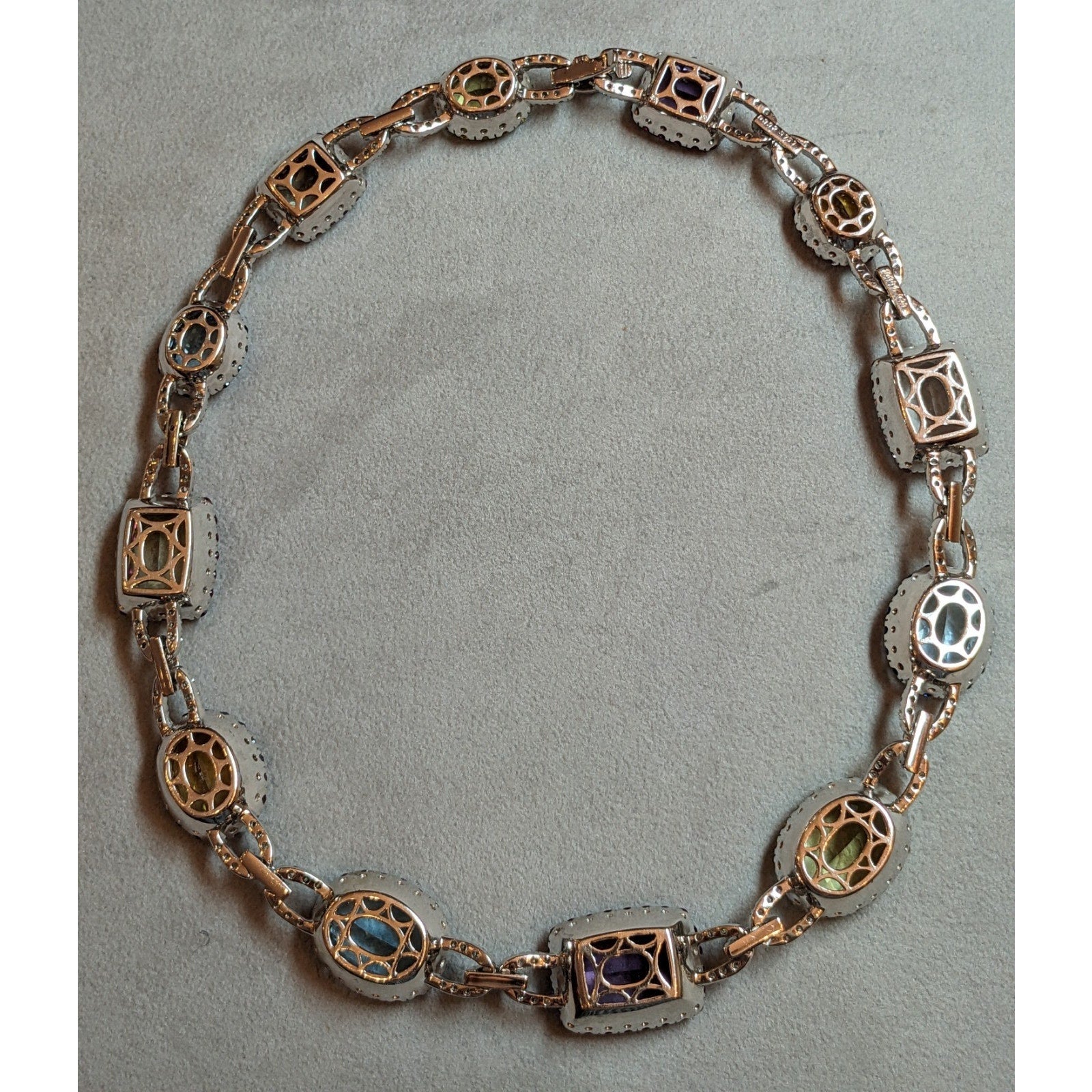 Multi-Color Gemstone Necklace with Diamonds in 18k White Gold