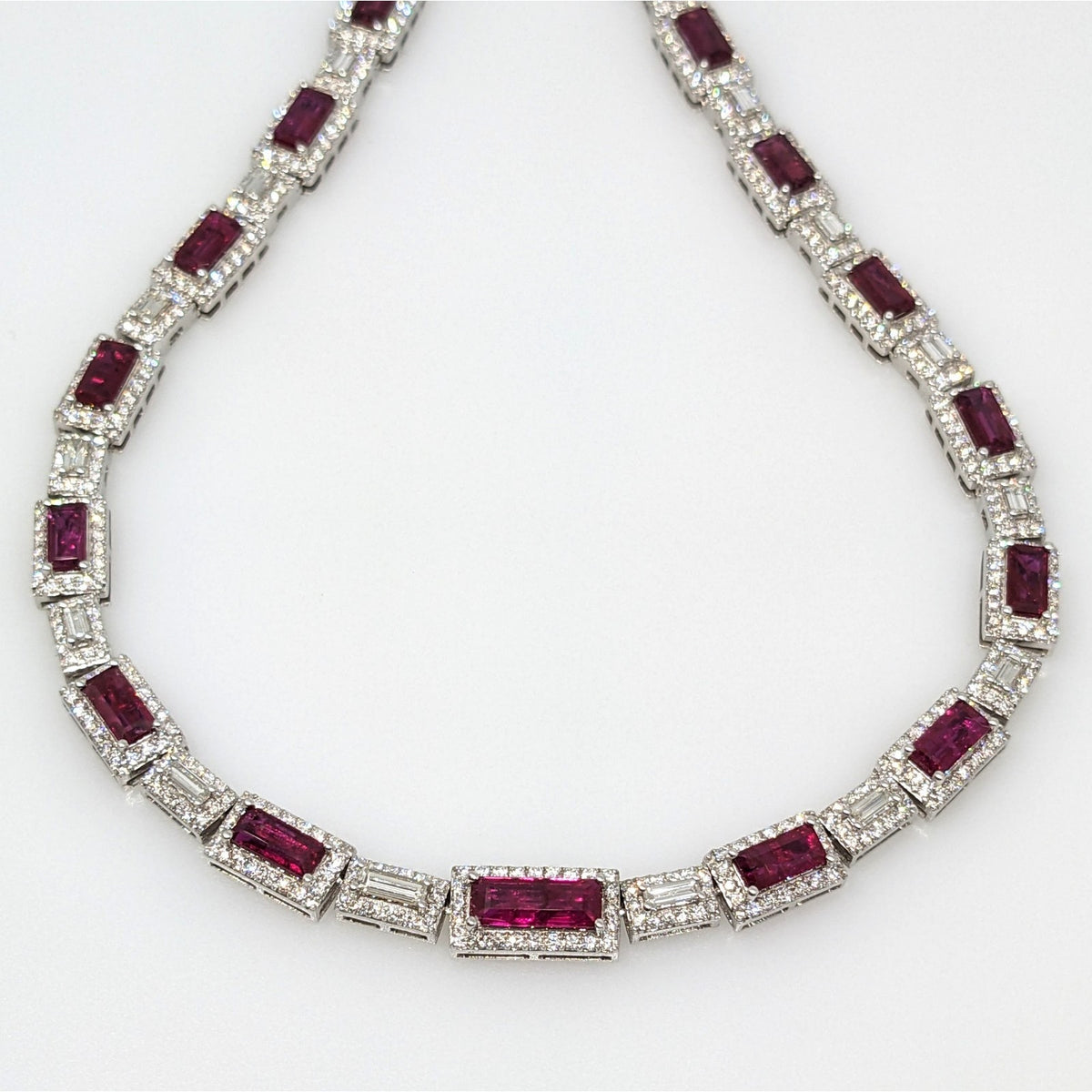 GIA Certified Unheated Ruby & Diamond Necklace in 18k White Gold