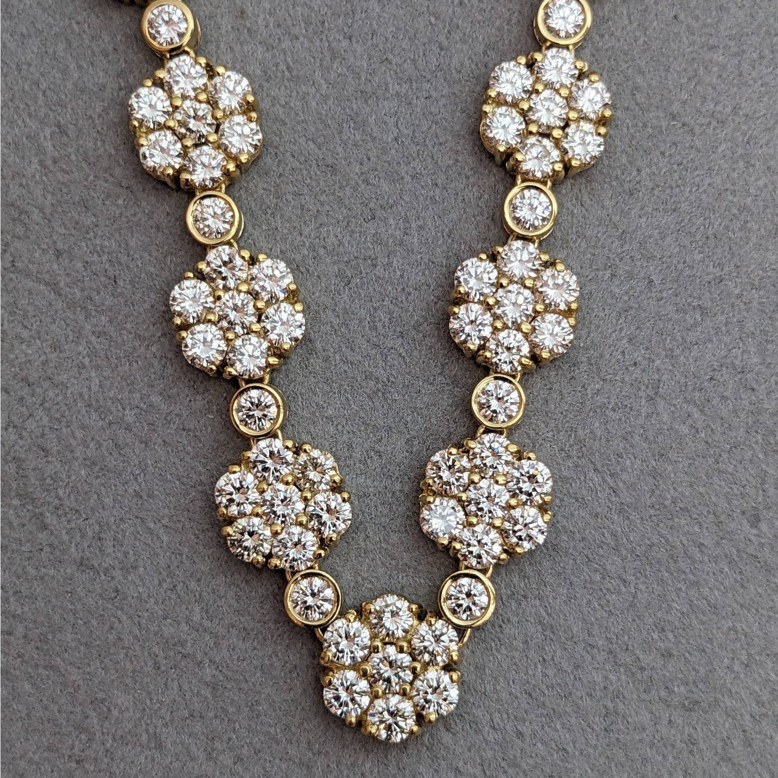 Natural Diamond Floret Necklace 10.68 ctw - Italian- 18k Yellow Gold