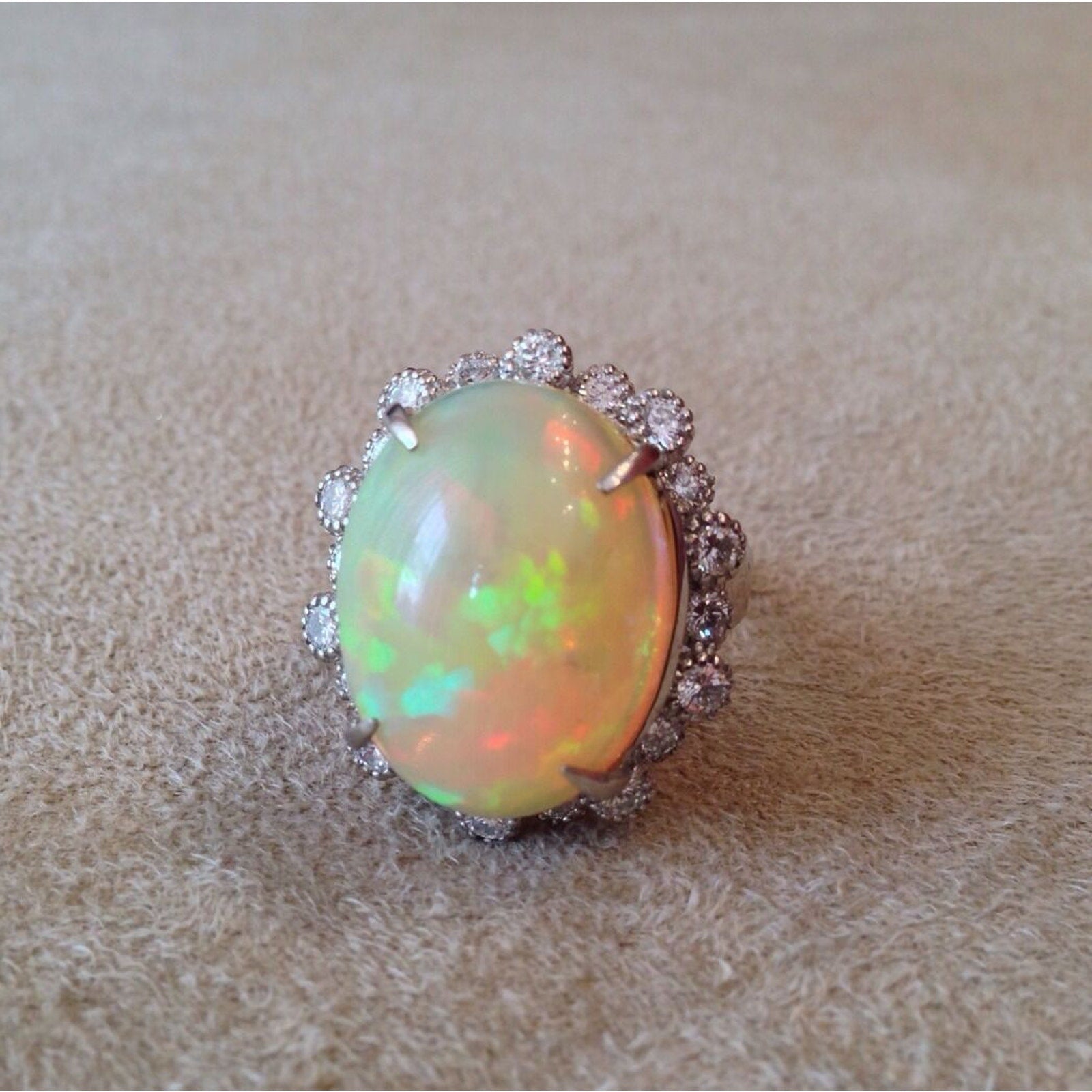 Estate 13.33 carat Natural Opal and Diamond Ring in Platinum