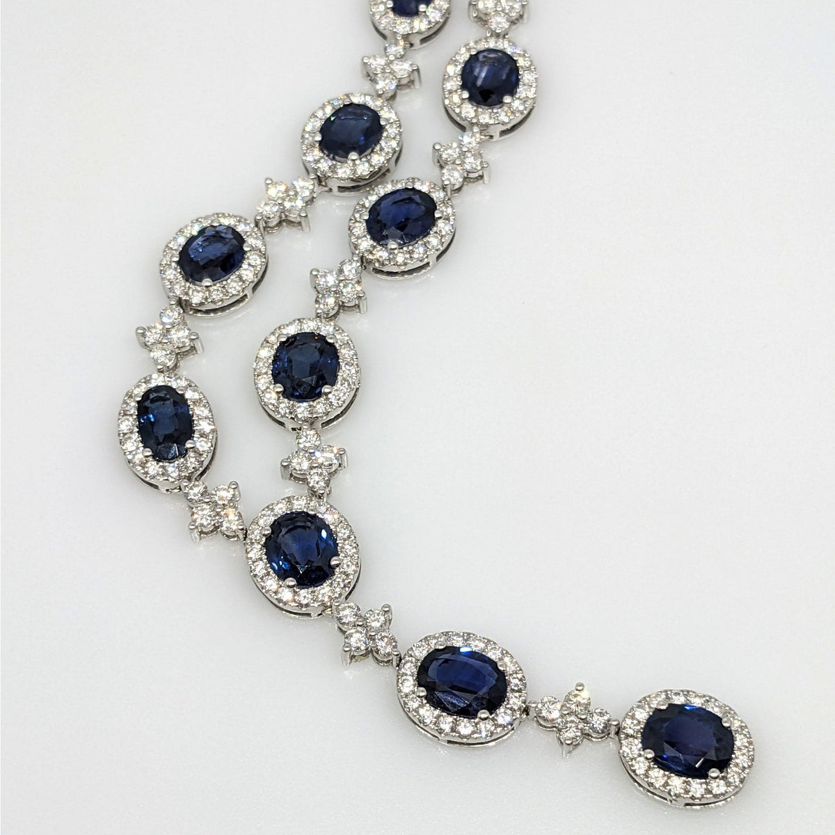 Natural Sapphire & Diamond Y-Drop Necklace in 18k White Gold