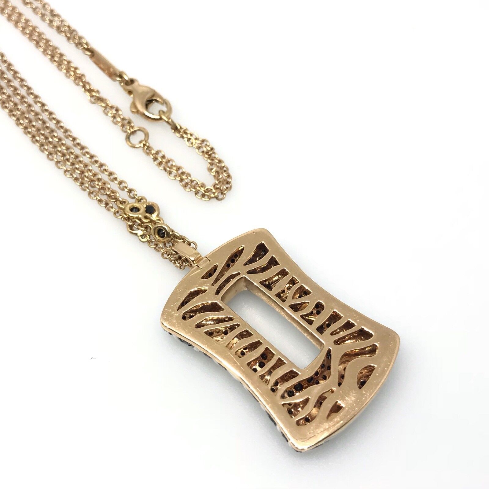 Black Diamond and White Enamel Zebra Pendant Necklace in 18k Rose Gold