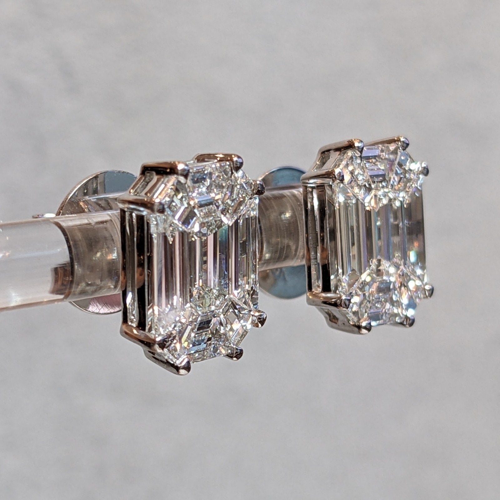 Large Illusion set Natural Diamond Stud Earrings in 18k White Gold