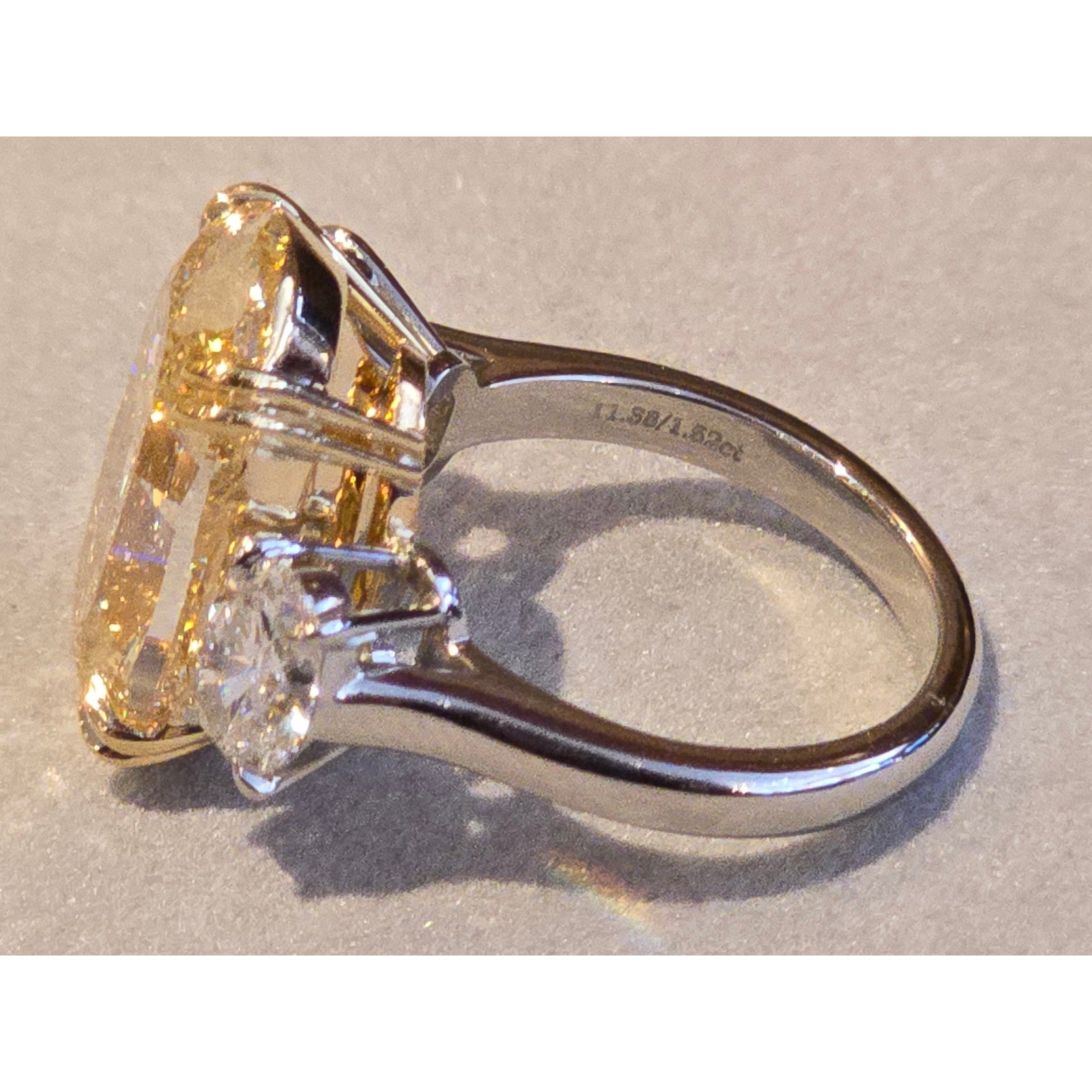 GIA 11.38ct Oval Fancy Light Yellow Diamond 3-Stone Ring in Platinum/ 18K- CF