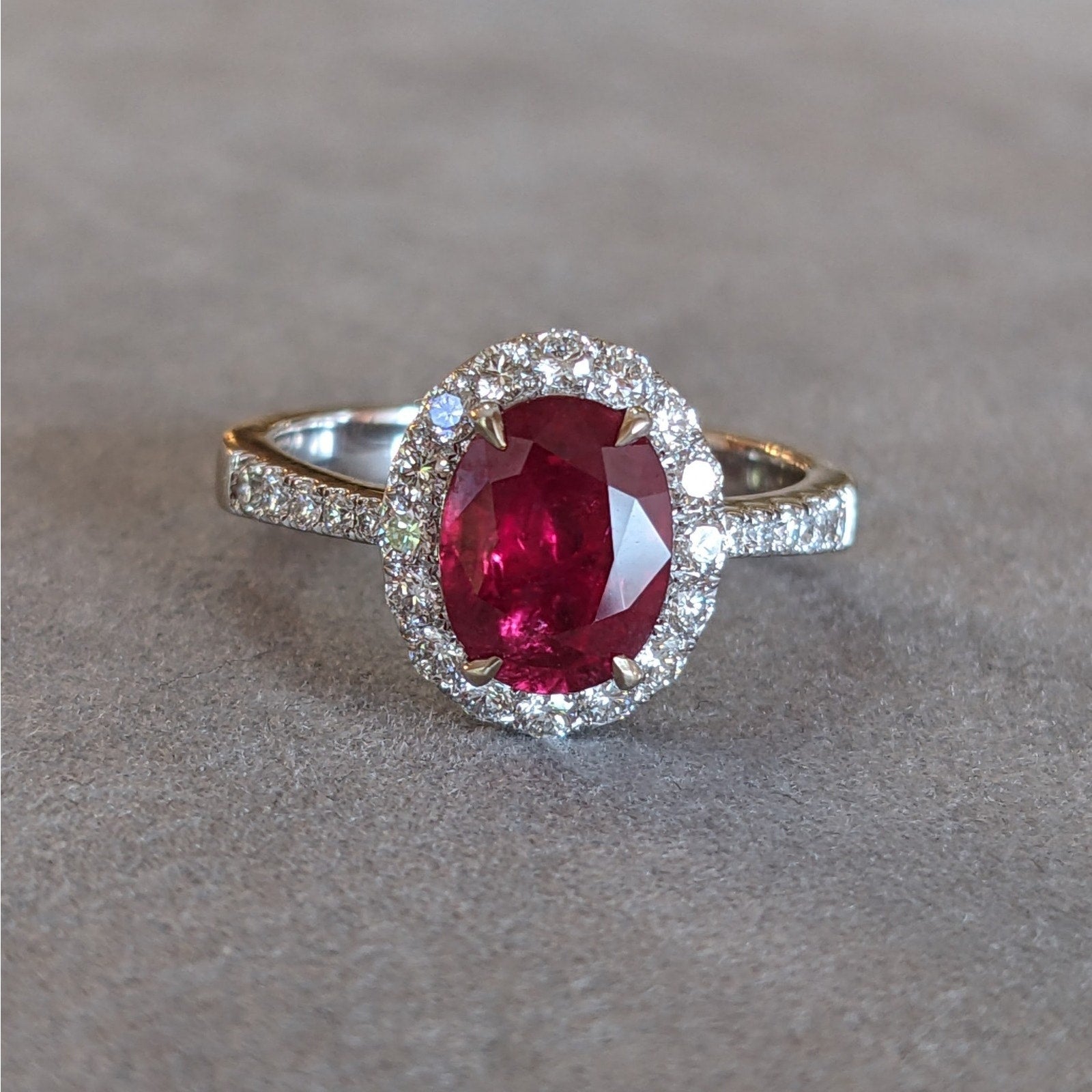 Natural Ruby and Diamond Halo Ring 2.51 cttw in 18K White Gold