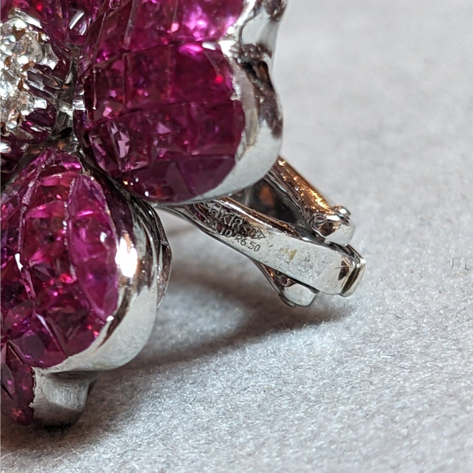 Natural Ruby Mystery Set Flower Earrings with Diamonds in 18k White Gold