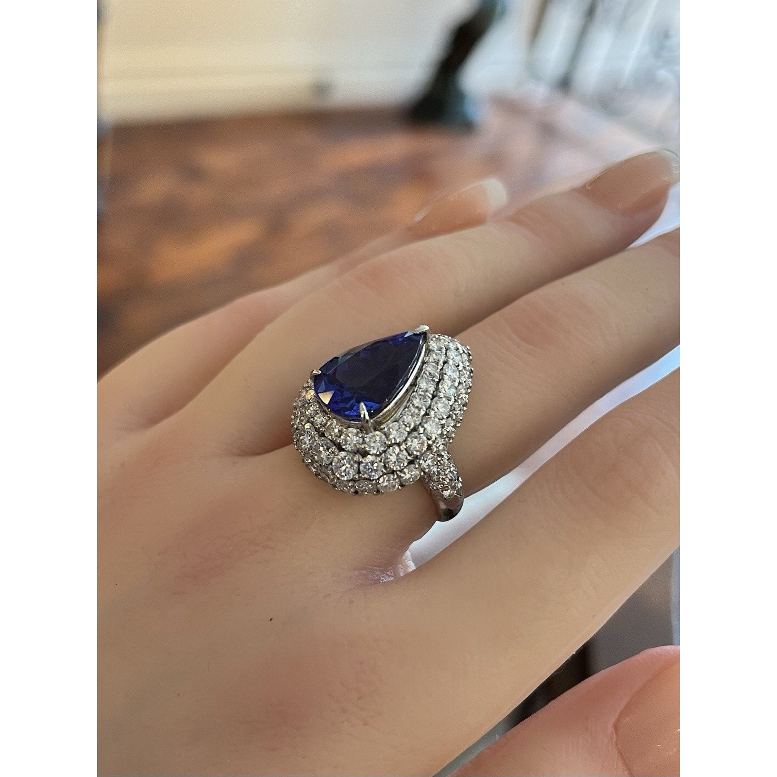 Pear Shape Tanzanite 6.54 ct and Diamond Ring in Platinum
