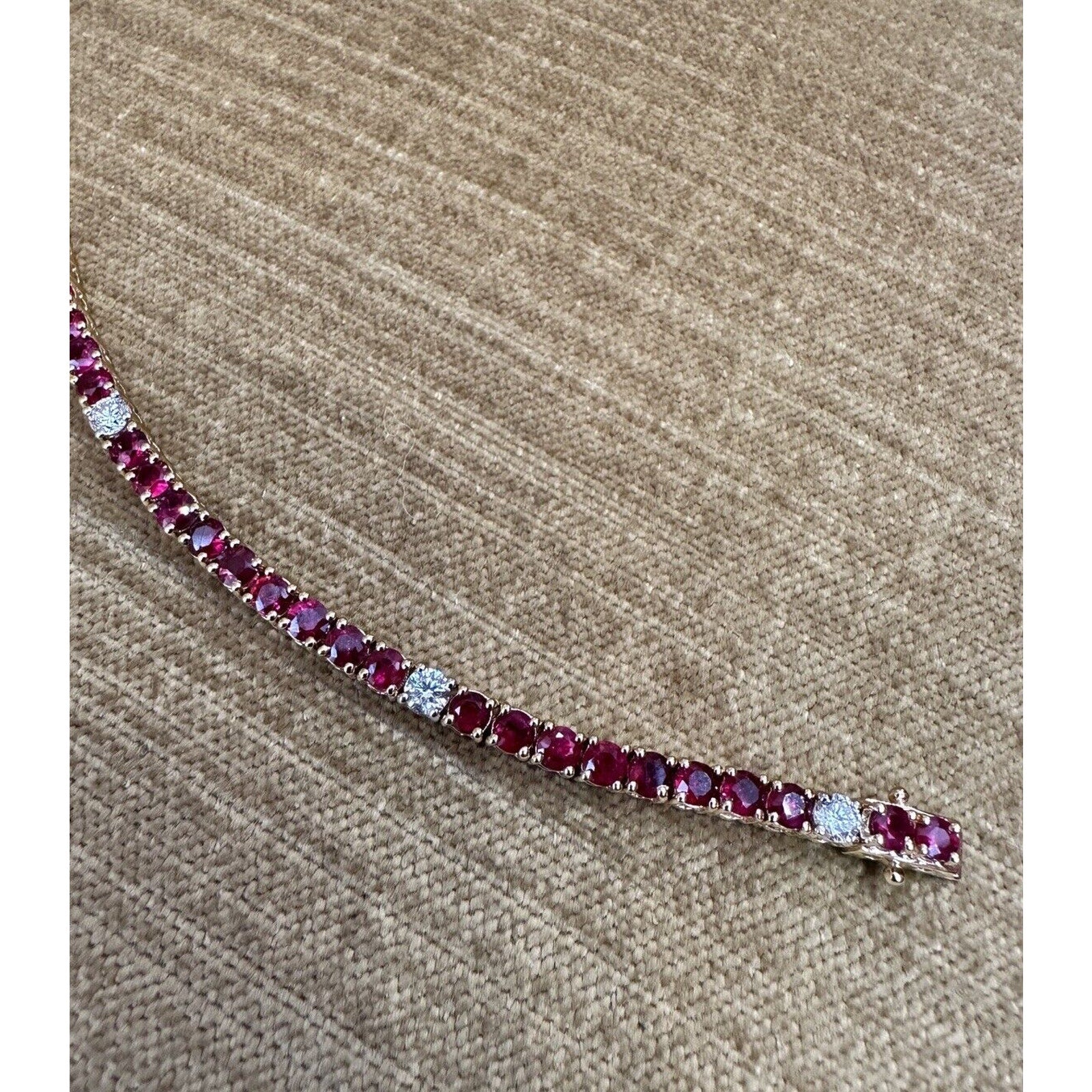 Unheated Ruby and Diamond Line Tennis Bracelet in 18k Yellow Gold