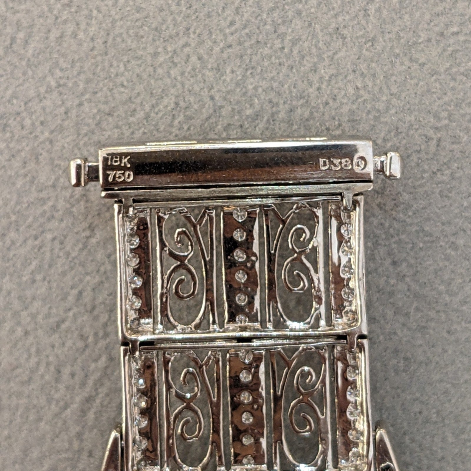 Wide Vintage Diamond Buckle Bracelet in 18k White Gold