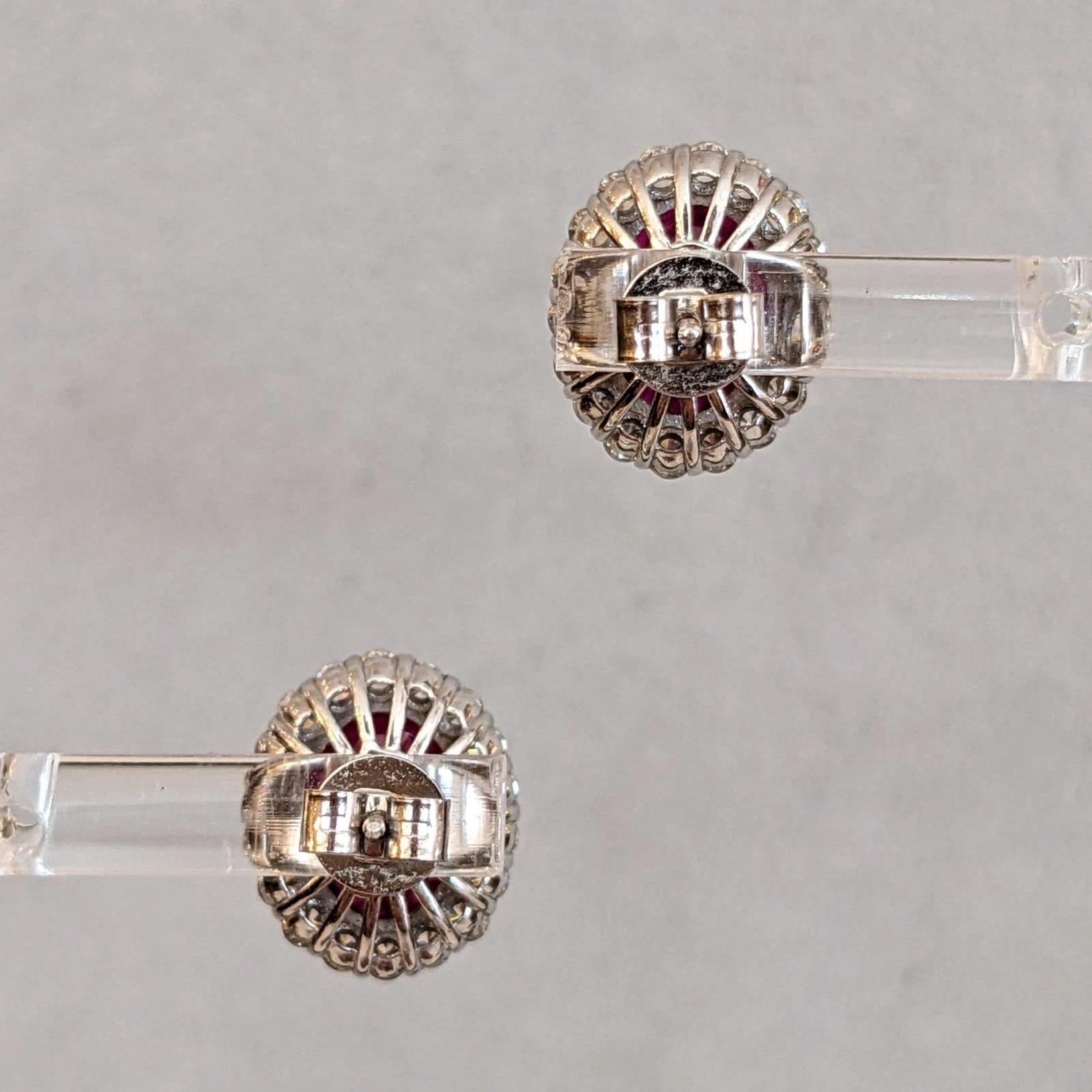 GIA Natural Oval Ruby Stud Earrings with Diamond Halo in 14k White Gold