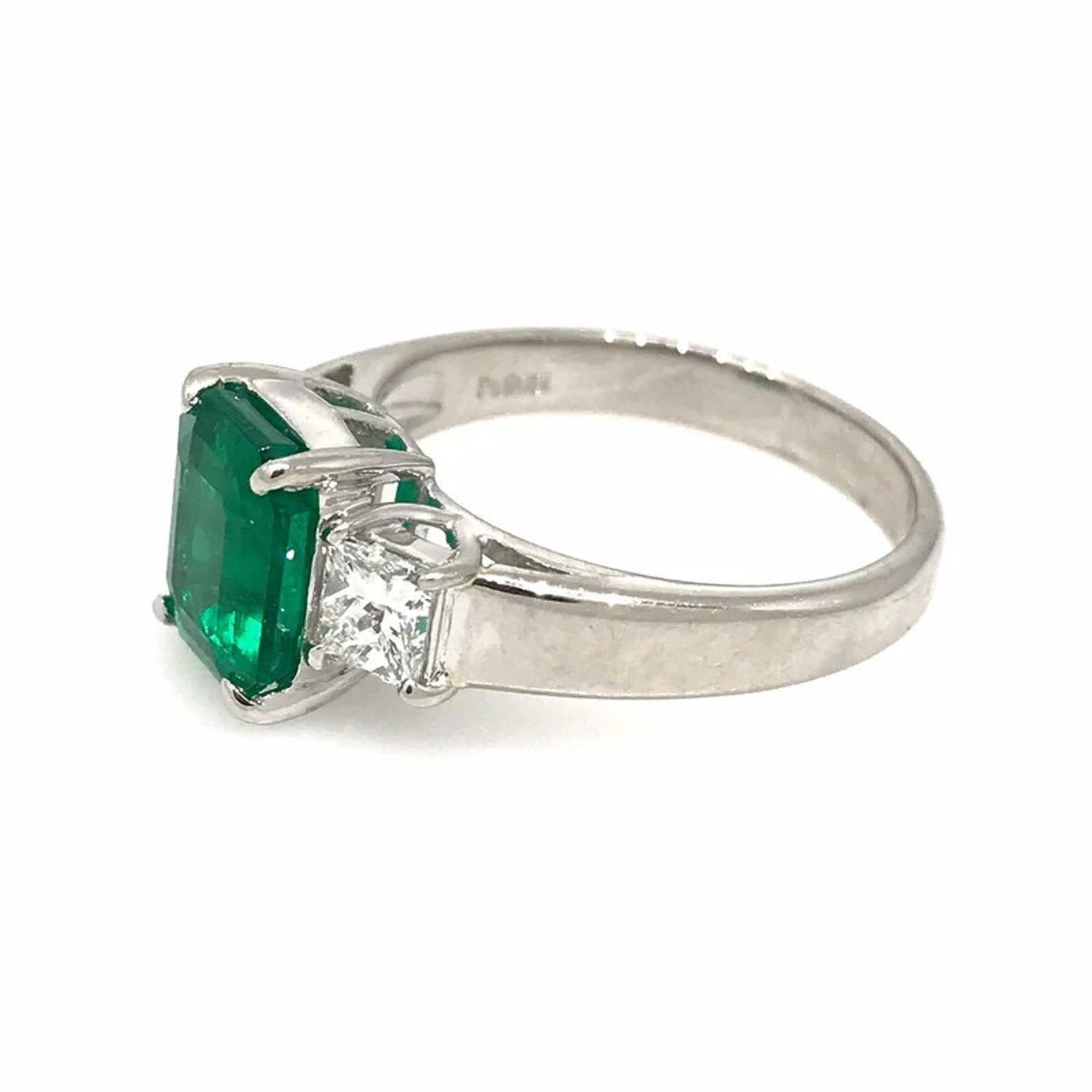 GIA Colombian Emerald and Diamond Three Stone Ring in Platinum