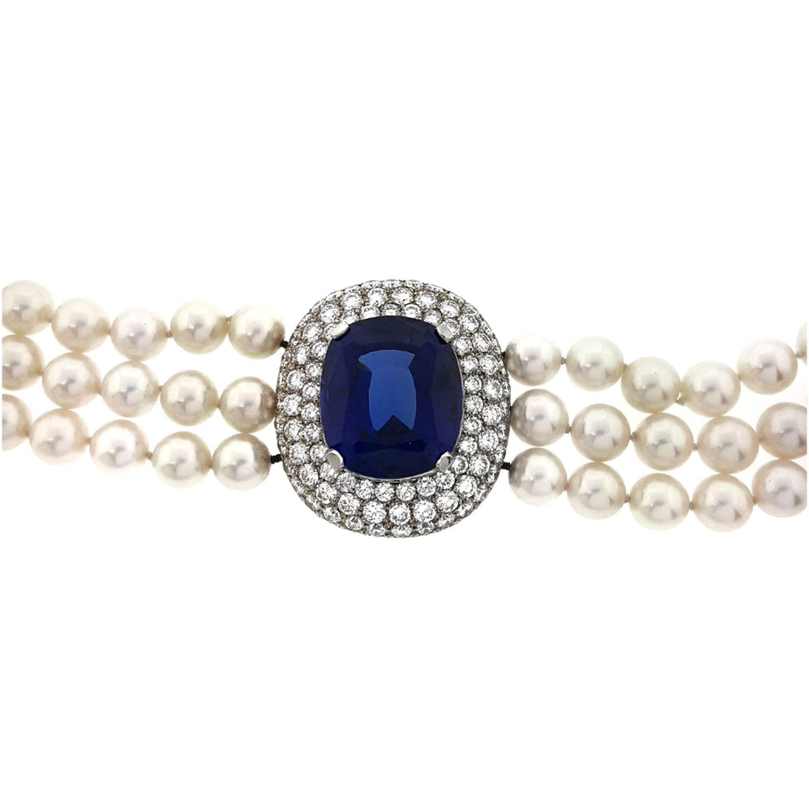 Mikimoto Tanzanite, Diamond & Pearl Choker Necklace in 18k White Gold - HM1875SE