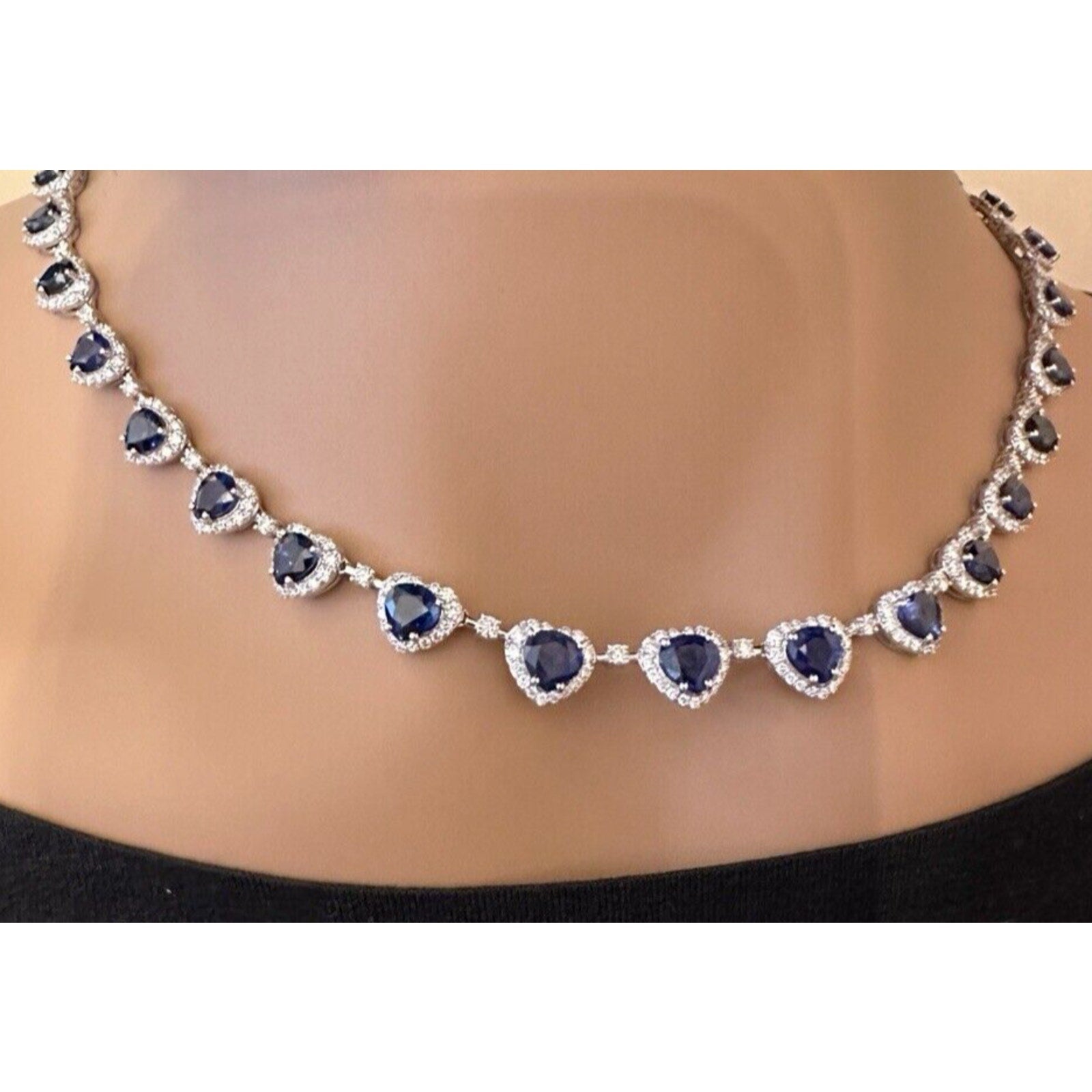 GIA Certified Sapphire and Diamond Necklace in White Gold