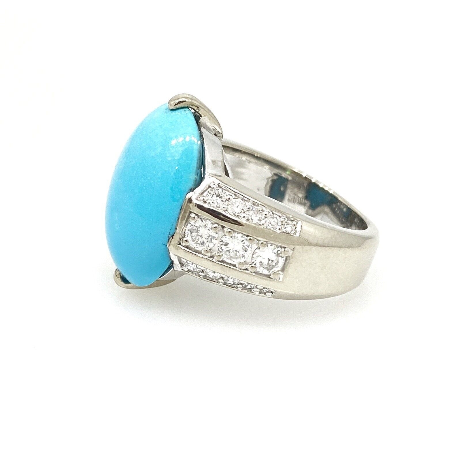 Large Natural Turquoise and Diamond Cocktail Ring in 18k White Gold