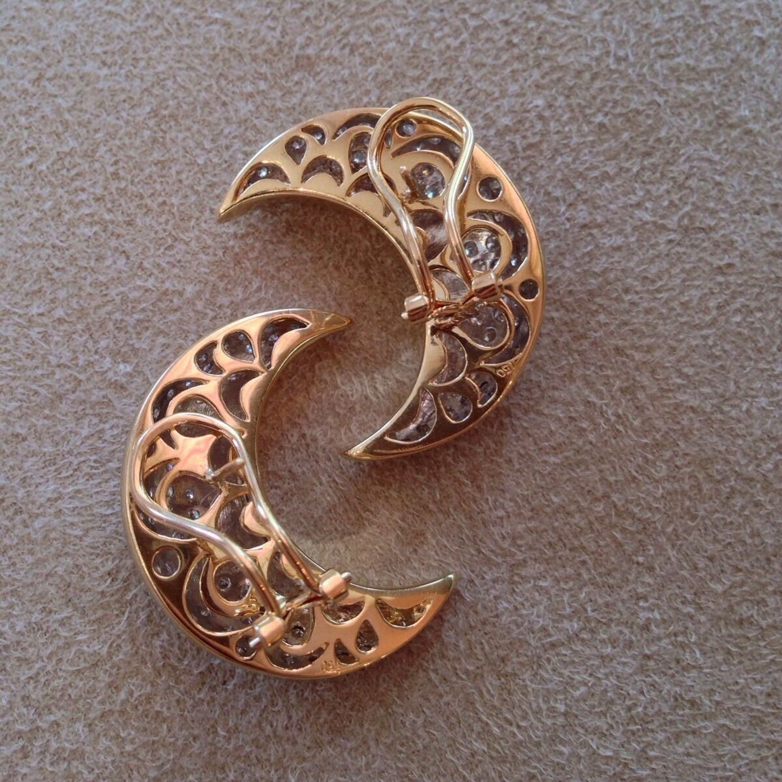 Crescent Shaped Pave Diamond Earrings in 18K Yellow Gold - HM1415BE