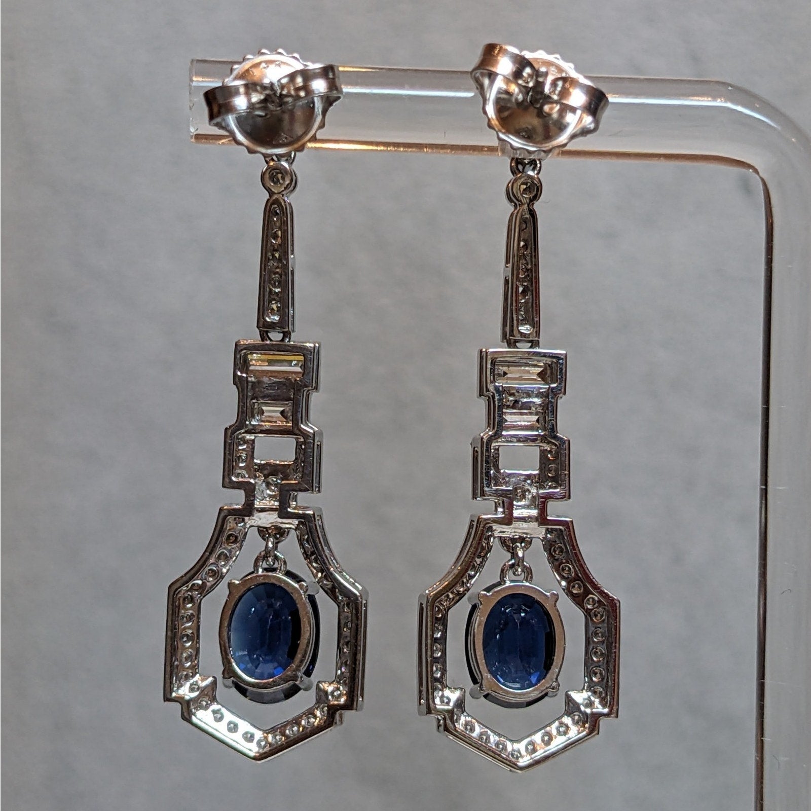 Sapphire and Diamond Dangle Earrings in Platinum & 14k White Gold