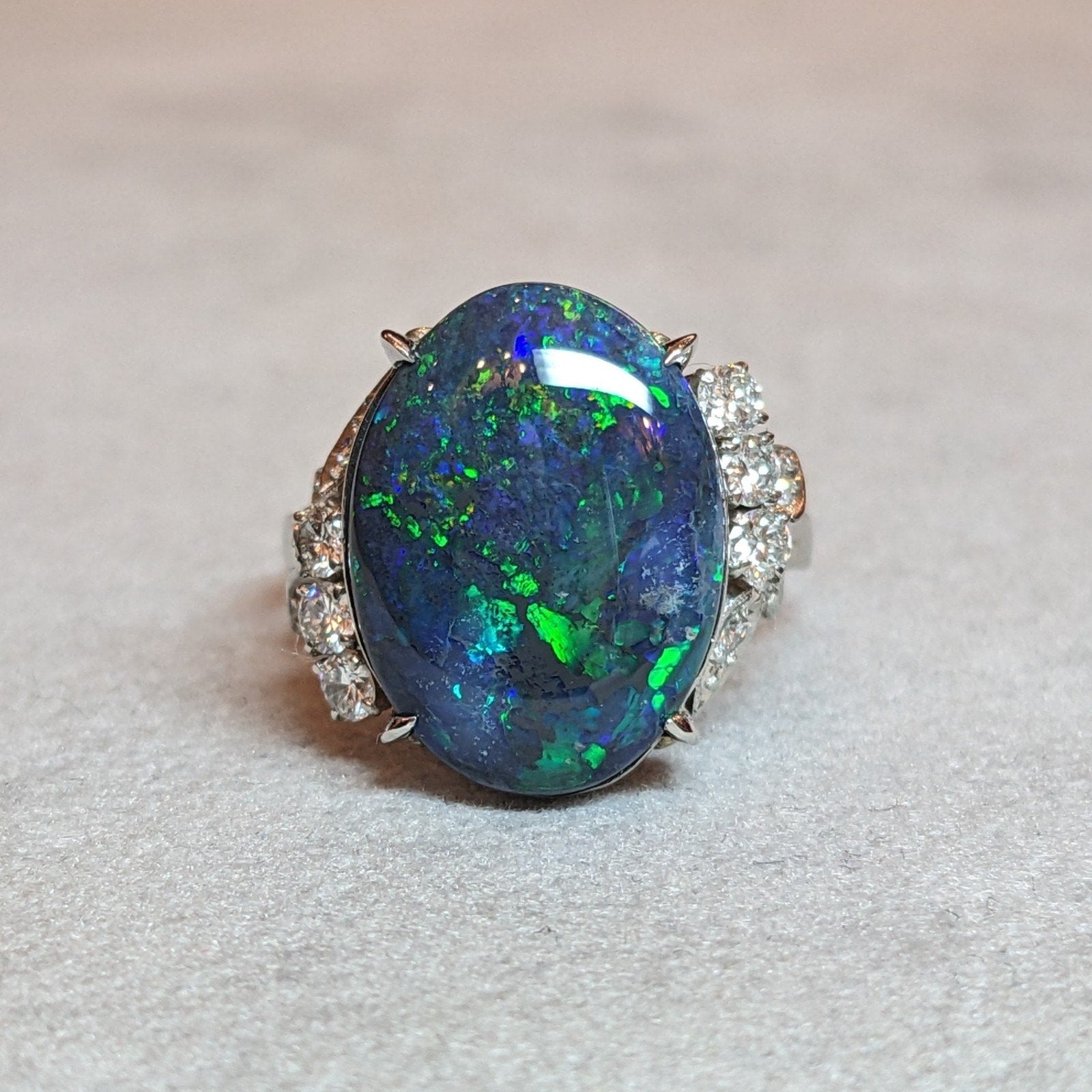 GIA Australian Black Opal and Diamond Ring in Platinum - HM2776BR