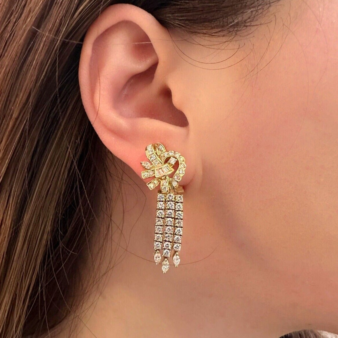 Mixed Cut Diamond Drop Earrings in 18k Yellow Gold