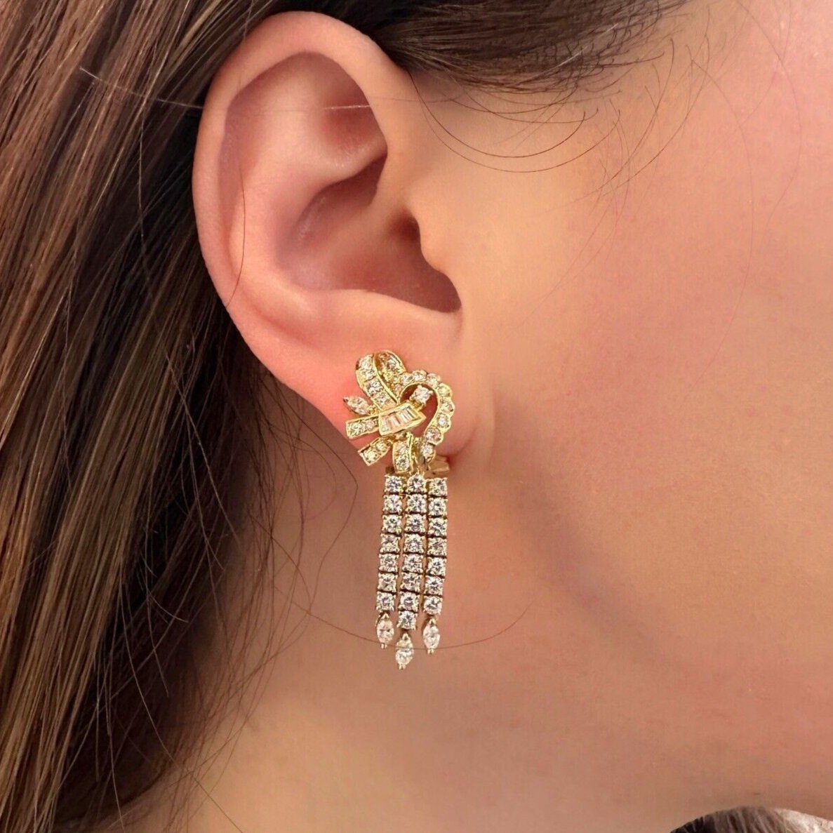 Mixed Cut Diamond Drop Earrings in 18k Yellow Gold