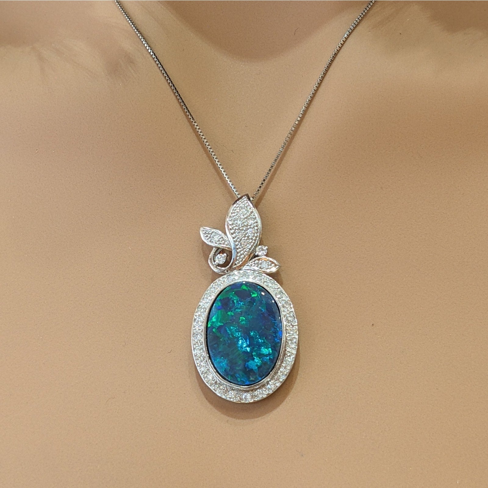 Black Opal and Diamond Pendant Necklace in Platinum