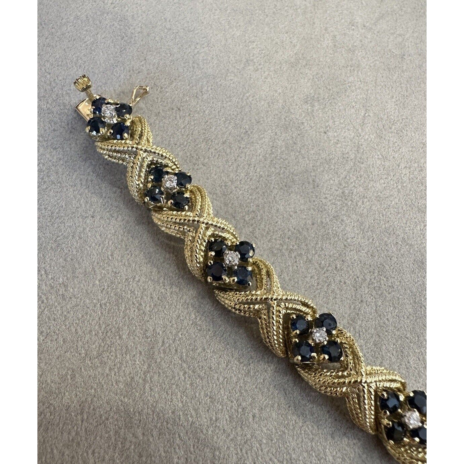 La Triomphe Sapphire and Diamond "X" Bracelet in 18k Yellow Gold