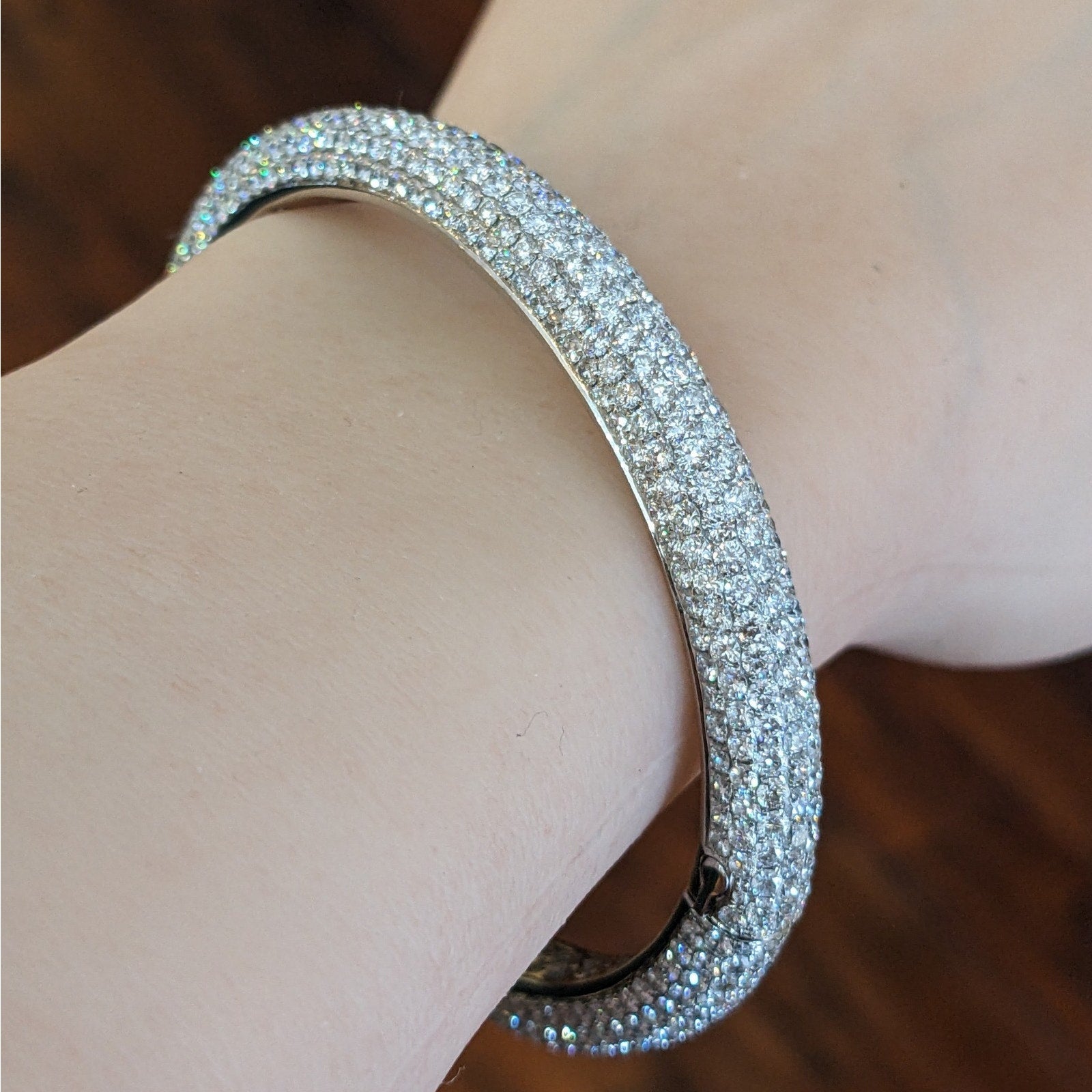 Natural Diamond Pave Bangle Bracelet 16.23 cttw in 18k White Gold