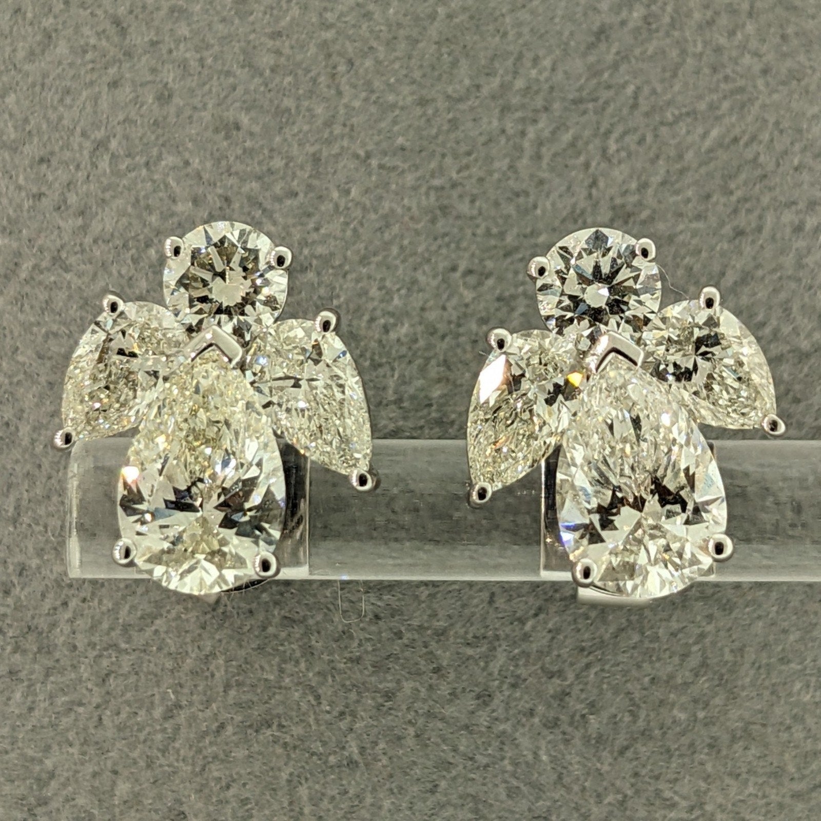 GIA Round & Pear Diamond Cluster Earrings 3.83 ctw in 18k White Gold