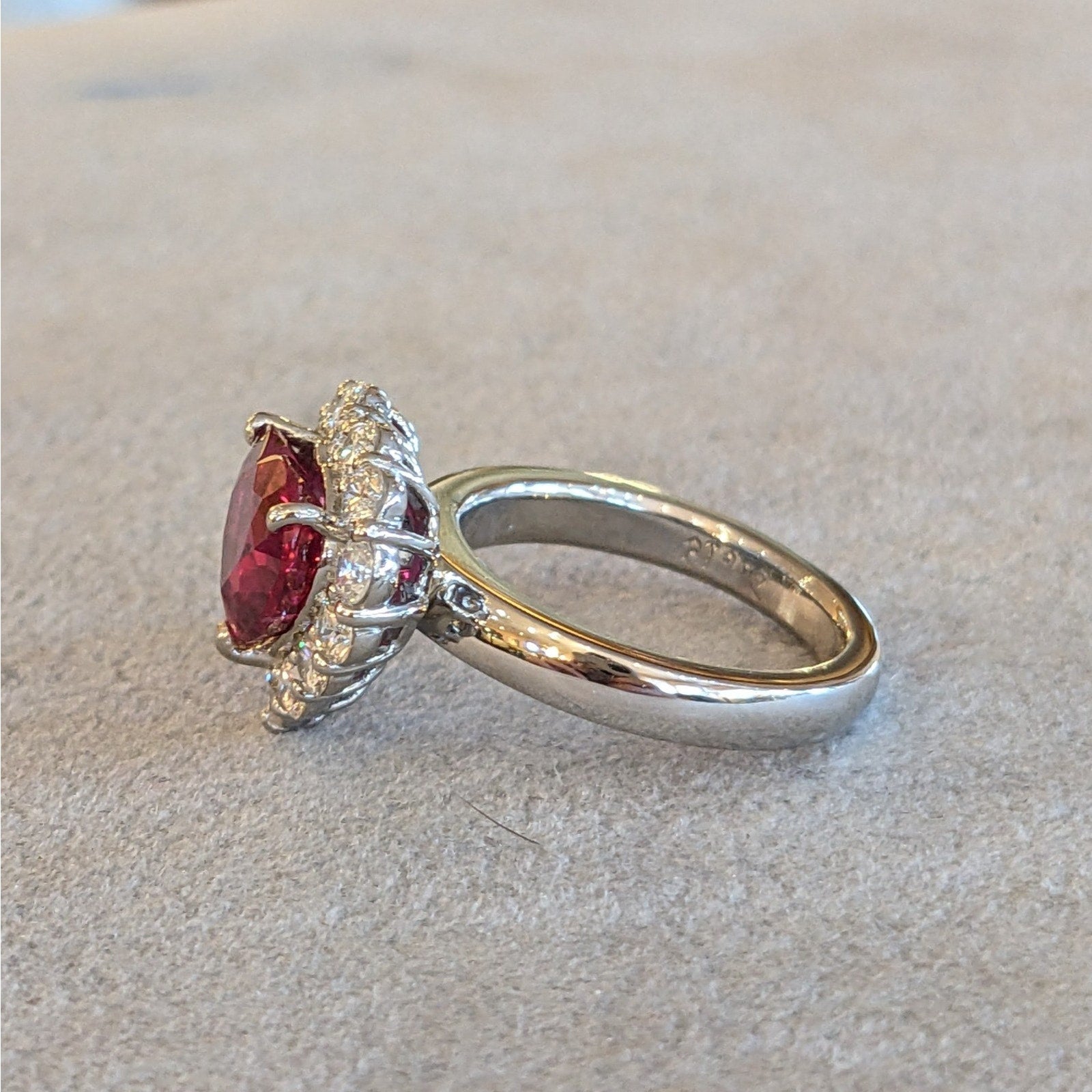 GIA Mozambique Unheated Heart Shaped Ruby and Diamond Ring in Platinum