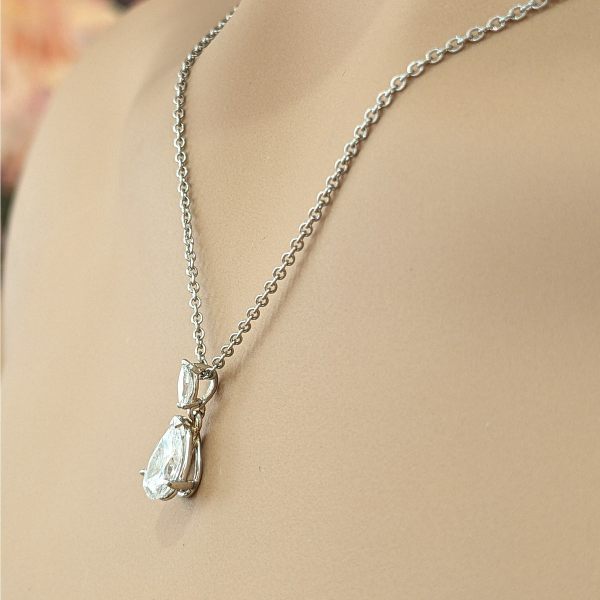 GIA 1.65 ct Pear Diamond H-SI1 Pendant Necklace in 18k White Gold/Plat