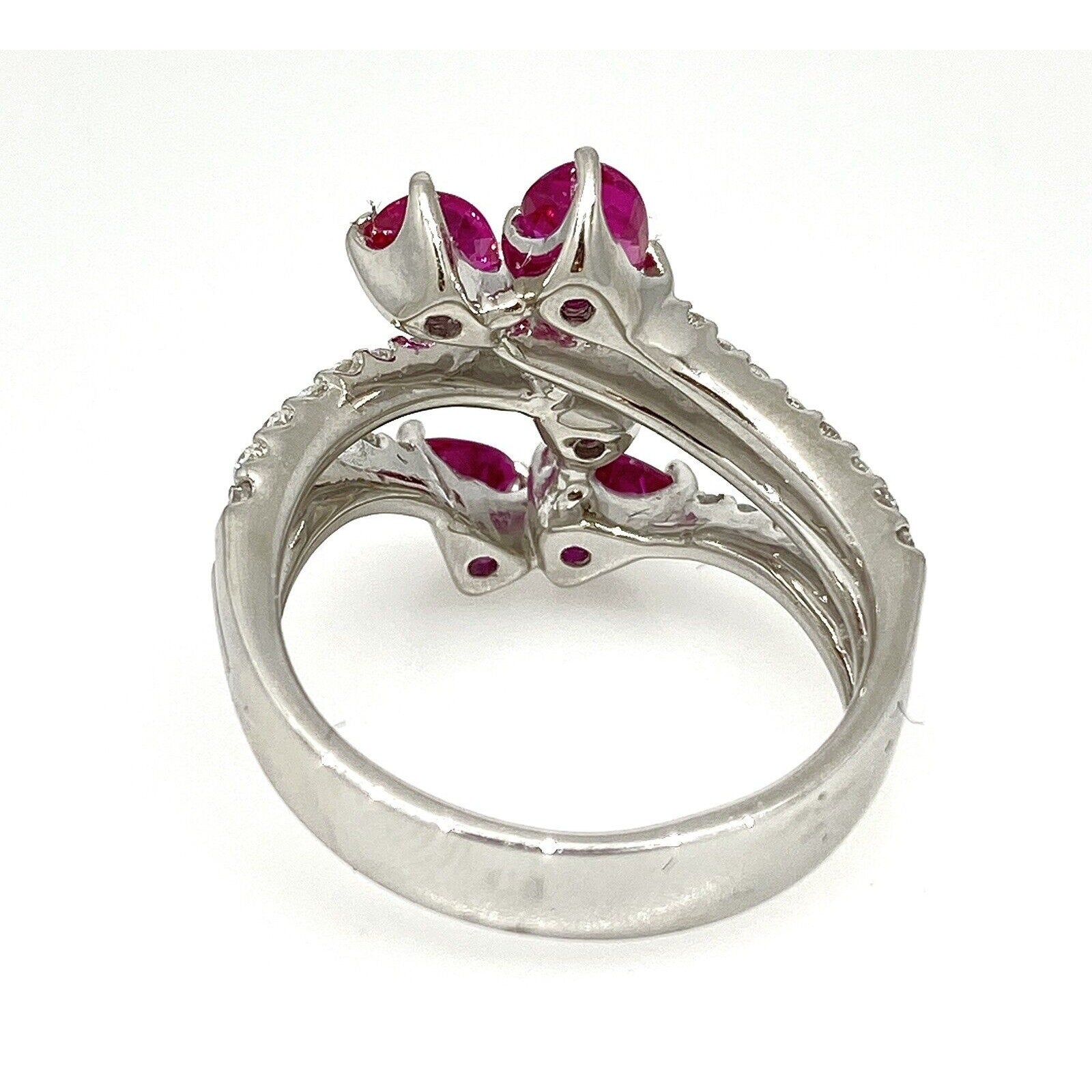 Ruby and Diamond Cluster Ring with Pear Shaped Rubies in Platinum
