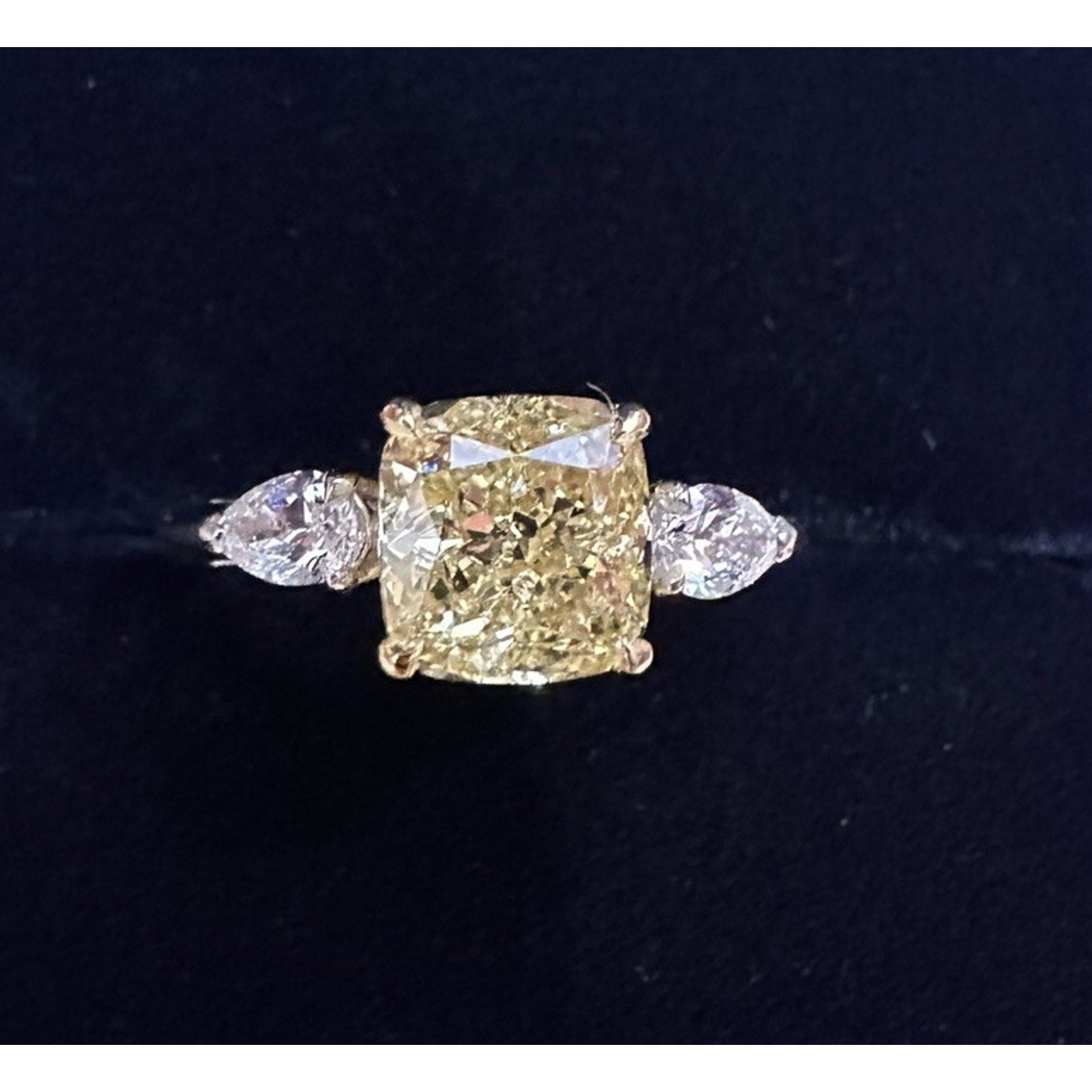 GIA Fancy Intense Yellow Diamond 2.01ct Three-stone ring in Platinum & 18k Yellow Gold