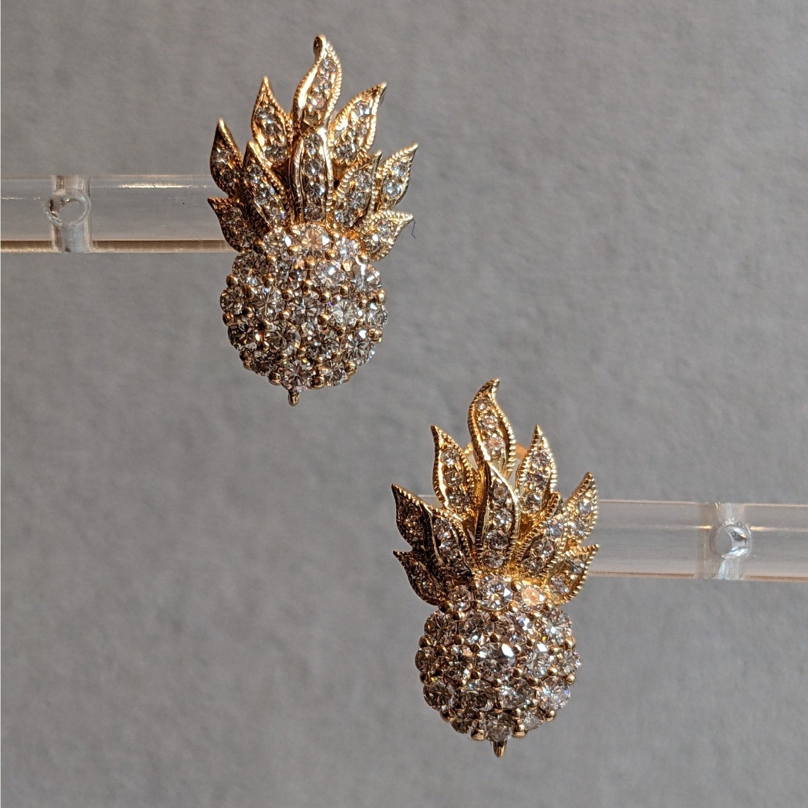 Natural Diamond Pineapple Button Earrings in 14k & 18k Rose Gold
