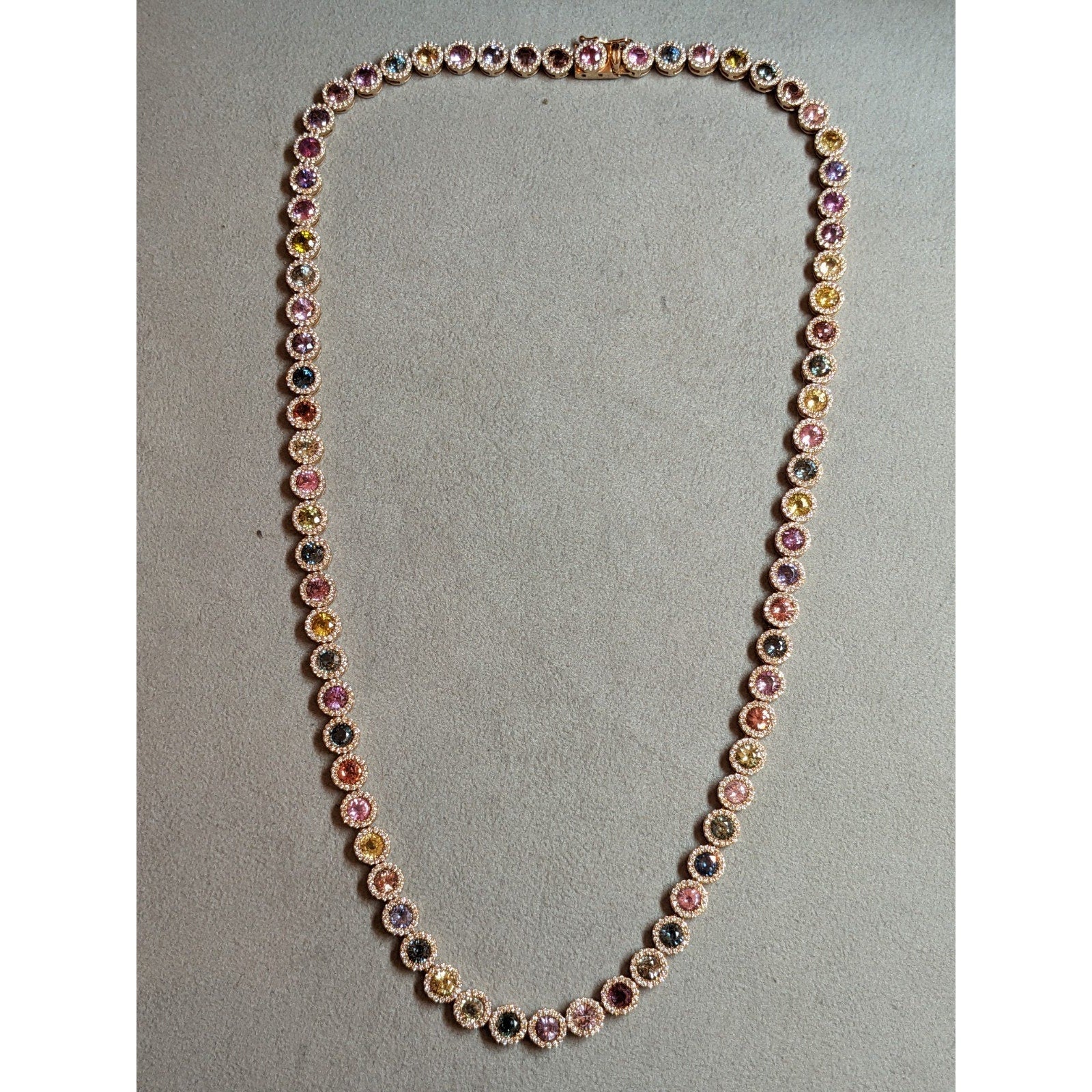 Multicolor Sapphire and Diamond Choker Necklace in 14k Rose Gold