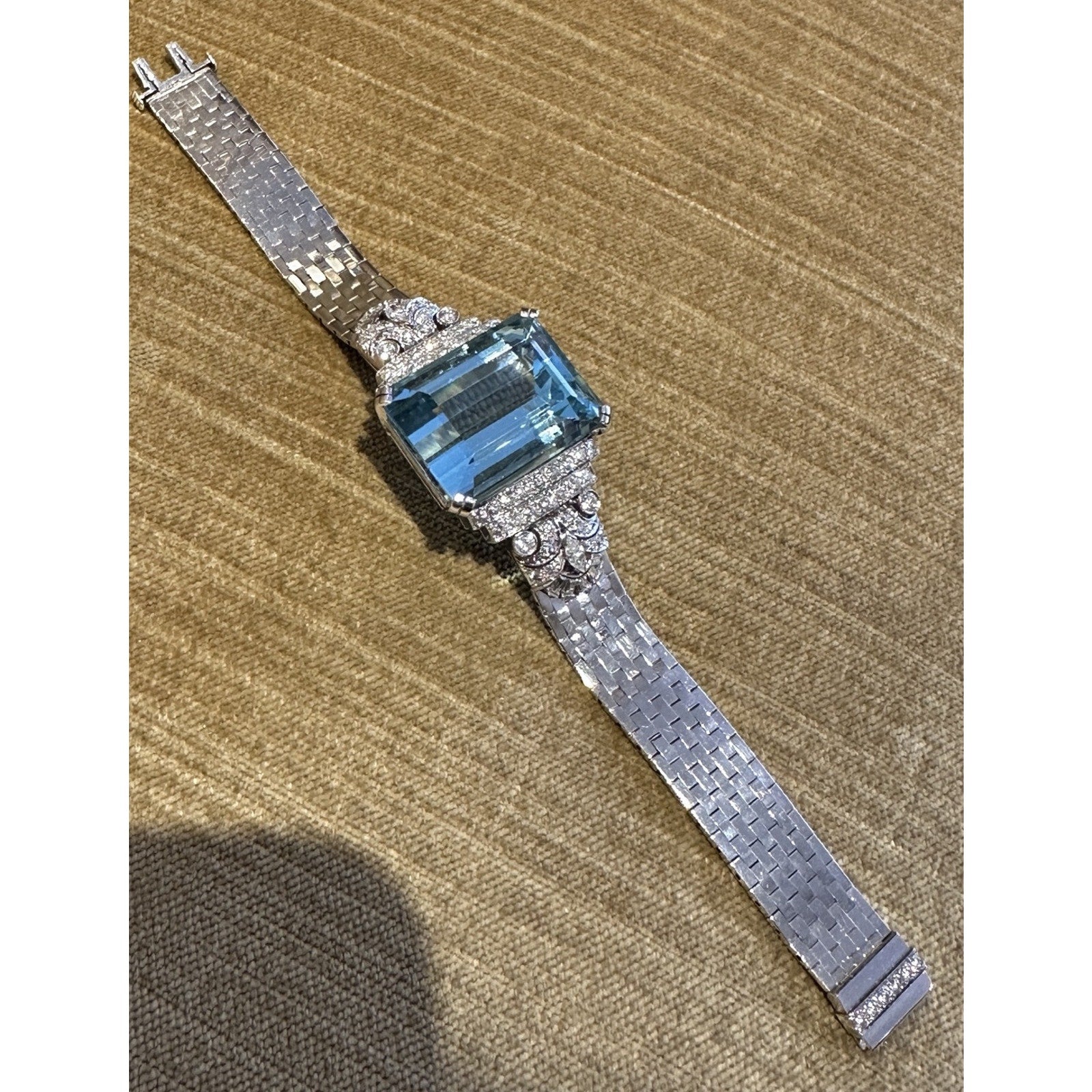 GIA Aquamarine 38.10 ct and Diamond Vintage Bracelet in Platinum and White Gold