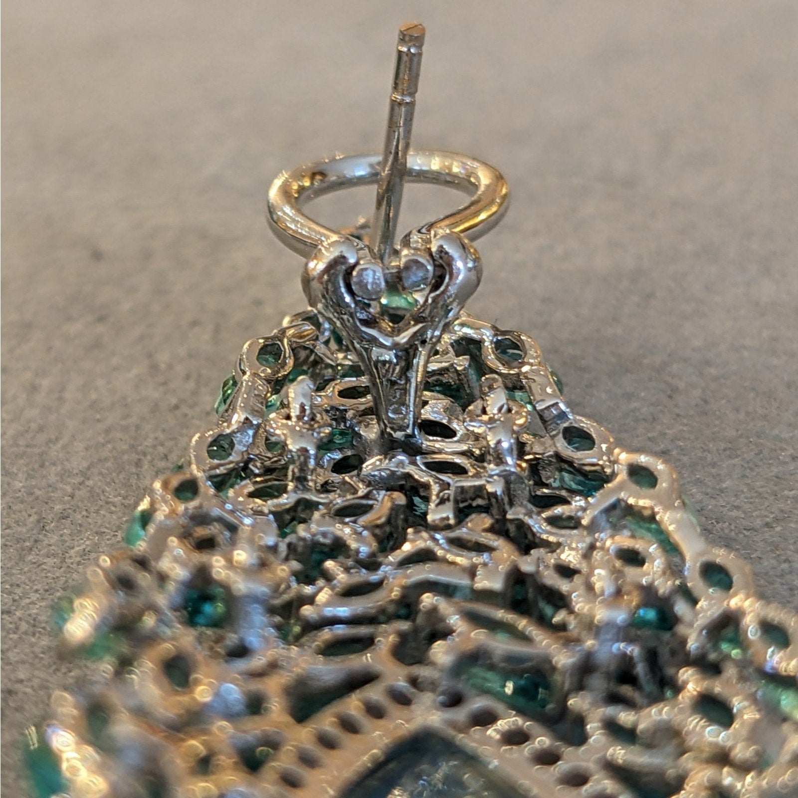 Aquamarine, Emerald and Diamond Peacock Earrings in 18k White Gold
