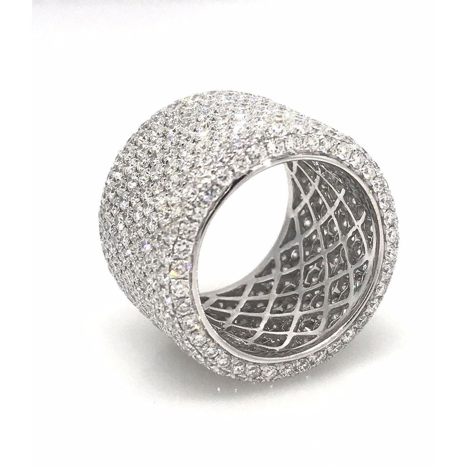 8.26 cttw Twelve Row Wide Diamond Eternity Cigar Ring 18k White Gold