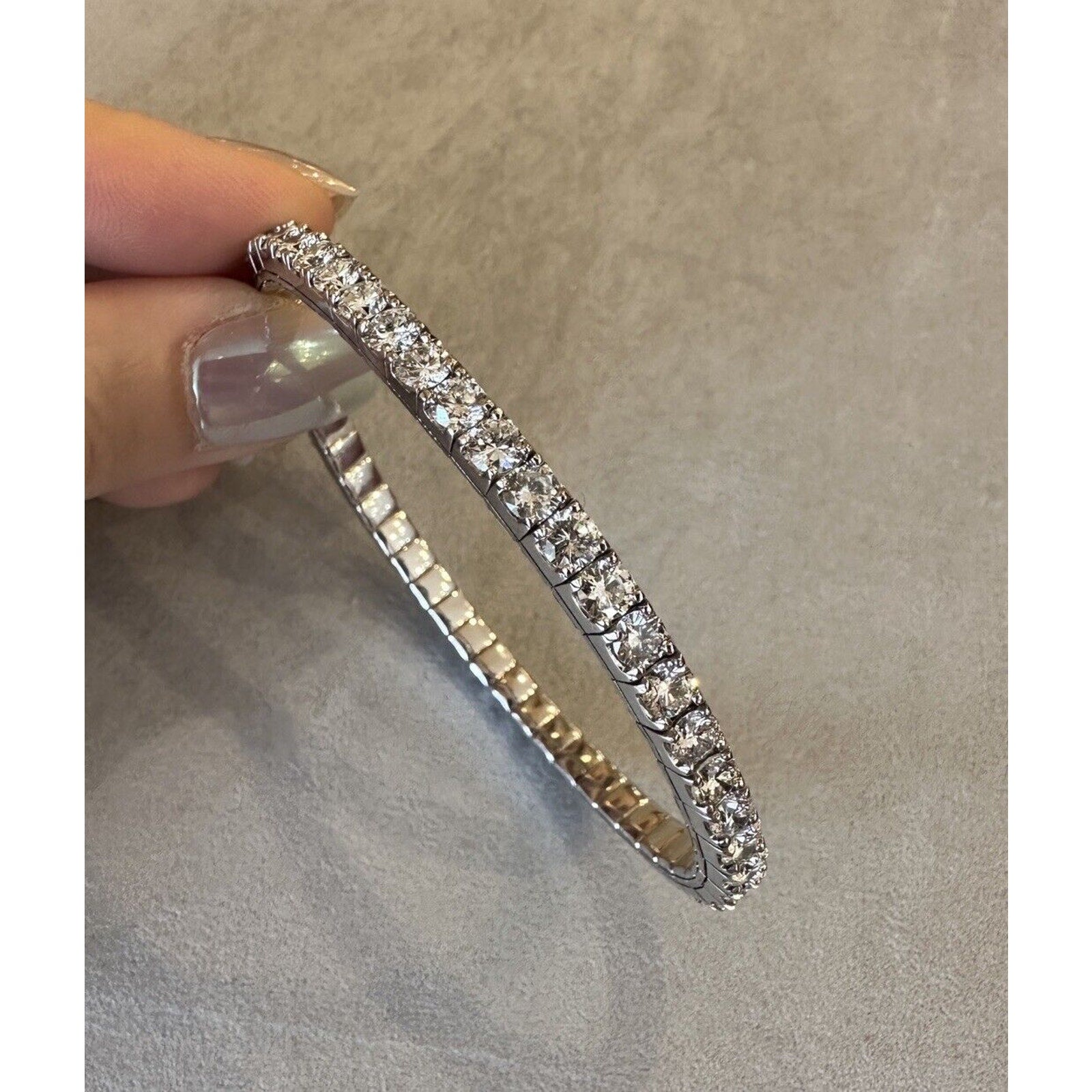Natural Diamond Tennis Stretch Bracelet 10.68 carat total weight in 14k White Gold