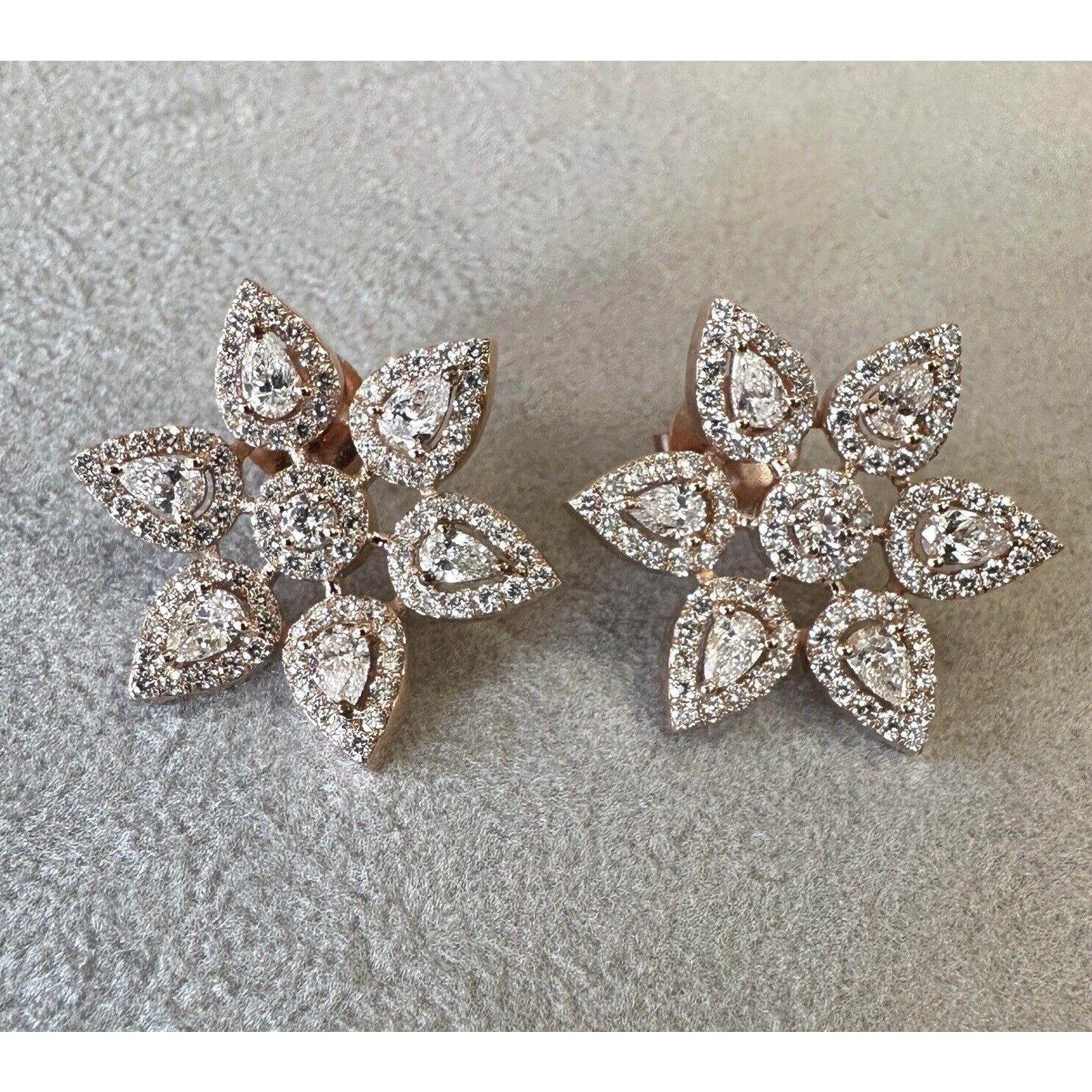 Natural Diamond Flower Earrings 2.30 cttw in 14k Rose Gold