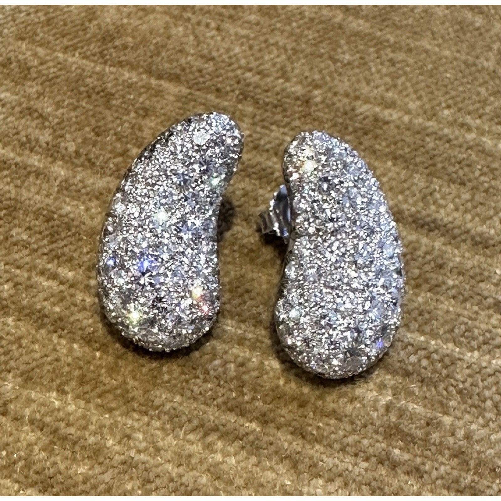 Natural Diamond Pave Teardrop Bean Earrings in Platinum & 18k White Gold