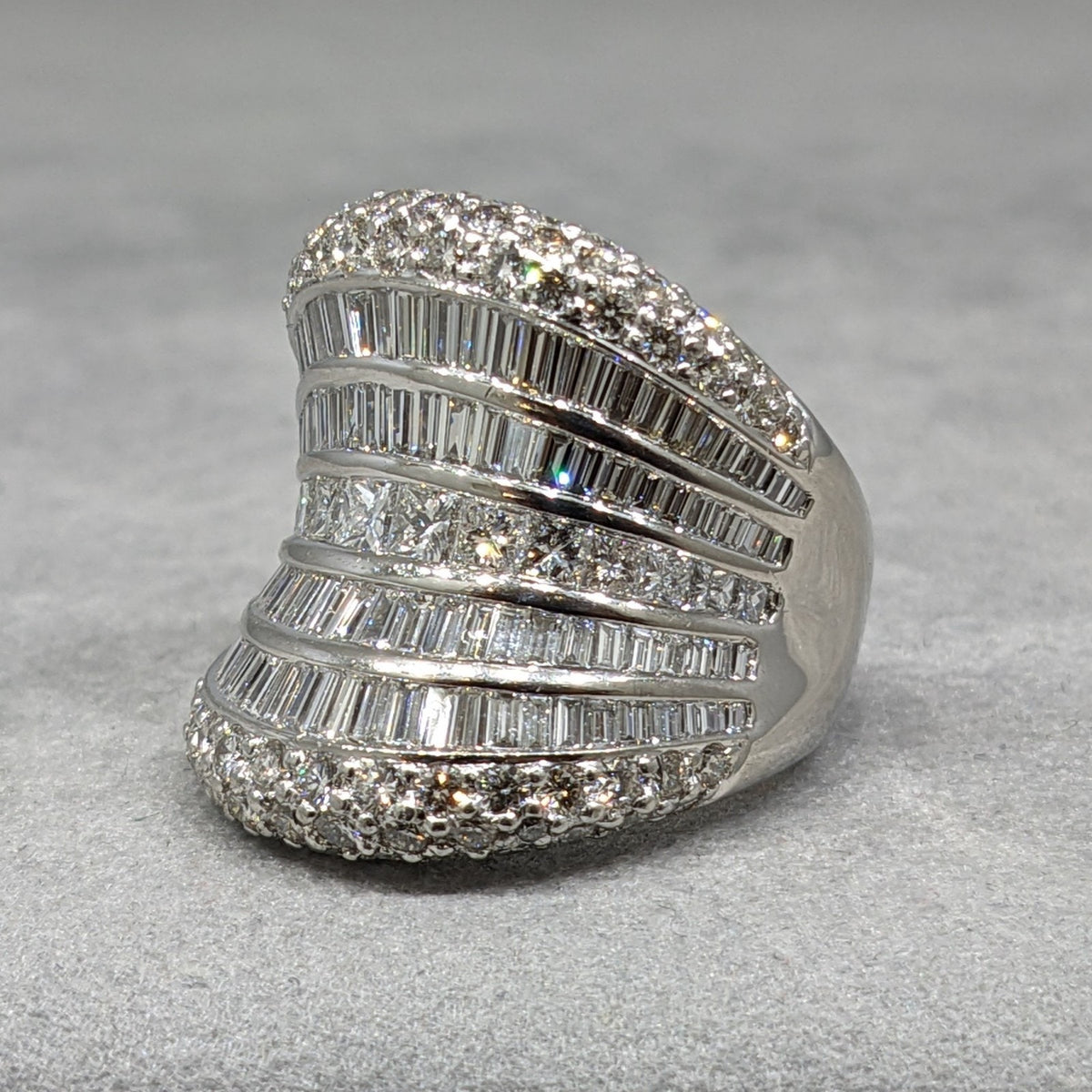 Baguette, Round & Princess Diamond Wide Cocktail Ring in Platinum