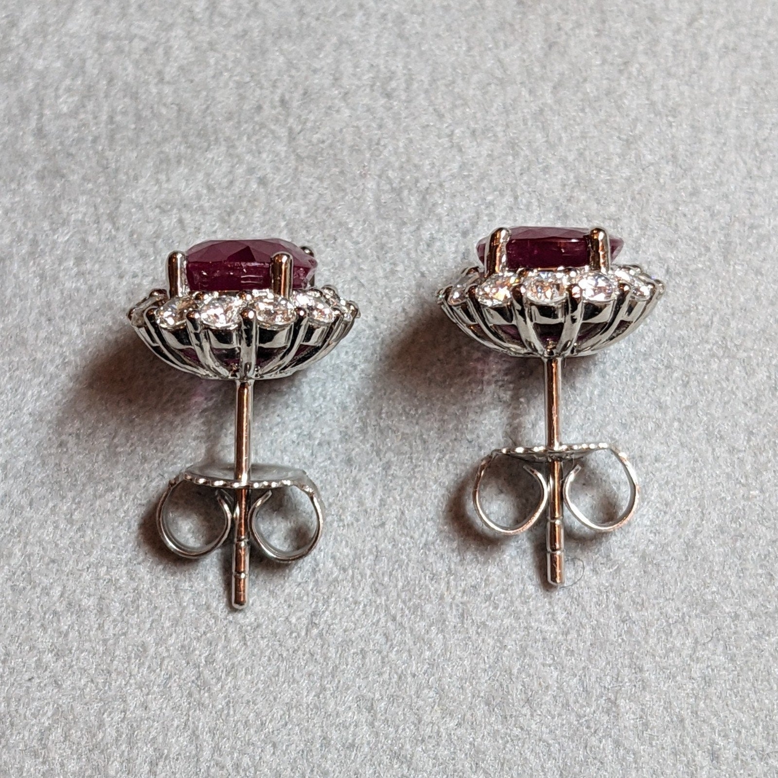 GIA Natural Burma Ruby Oval Stud Earrings with Diamonds in Platinum & 14k White Gold