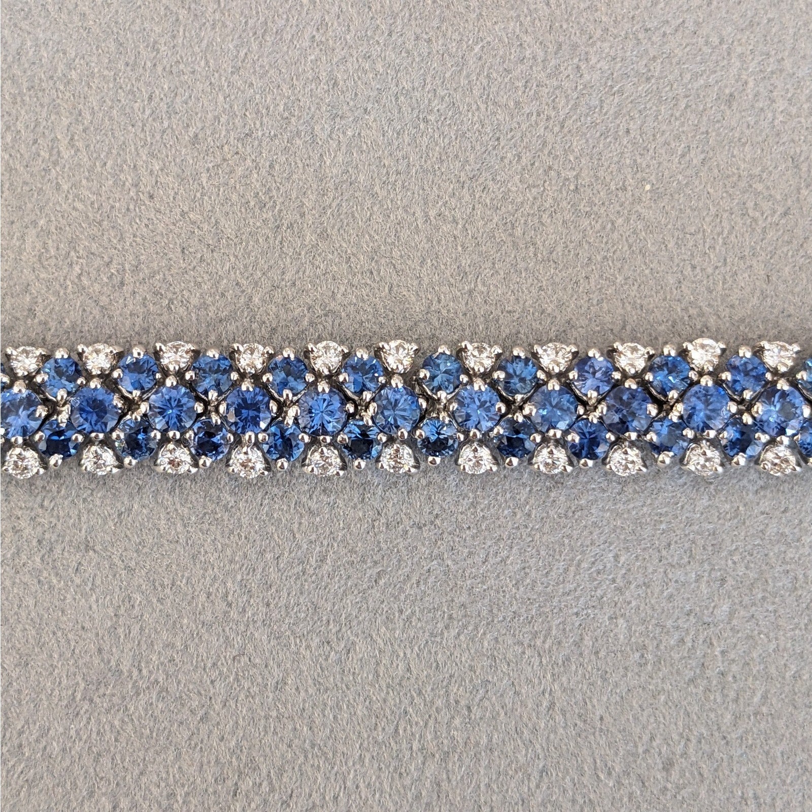 Italian Sapphire & Diamond Wide Bracelet in 18k White Gold