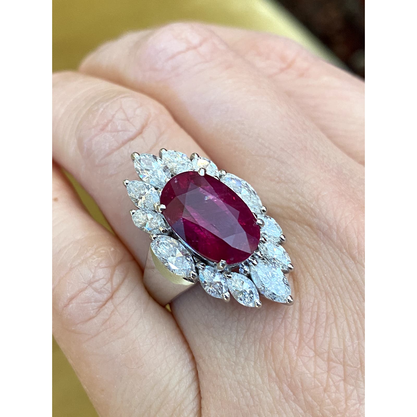 GRS Certified Oval Ruby 7.02 ct in Diamond Halo Ring in Platinum - HM2315SZ