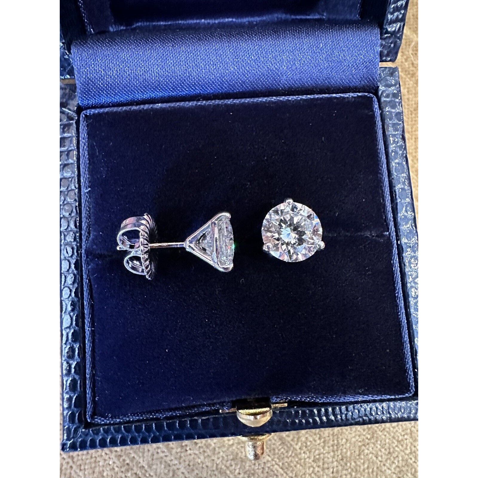 Round Diamond Stud Earrings GIA Certified 4.14 Cts in 18k White Gold - HM2513AI