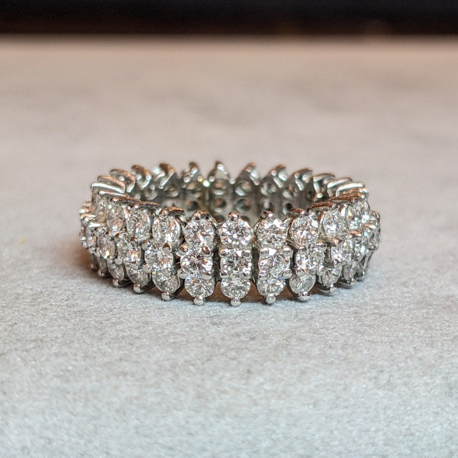 Three Row Domed Diamond Eternity Band Ring Size 6.75 in Platinum