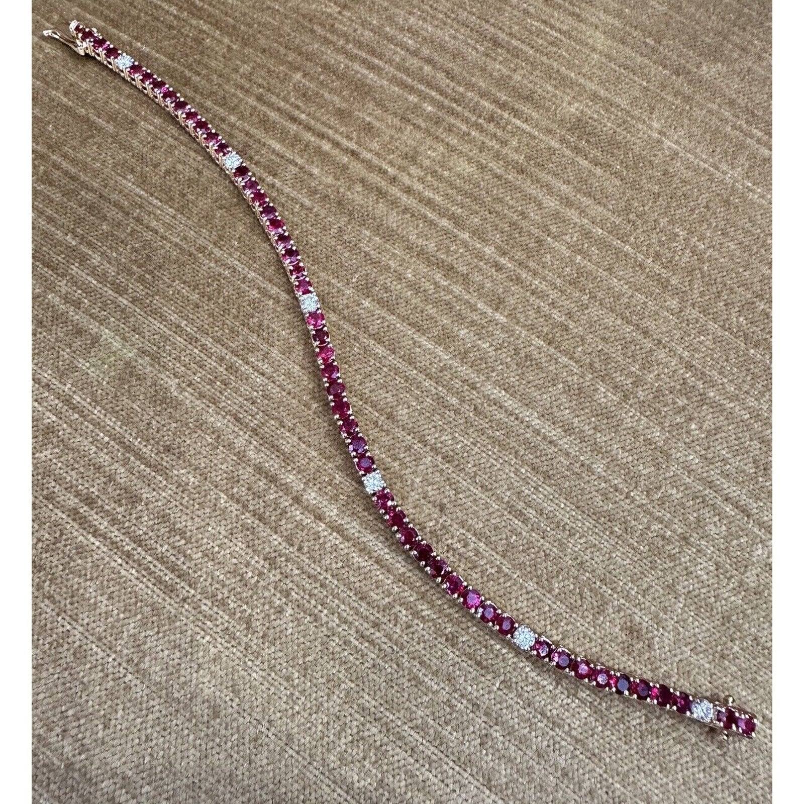 Unheated Ruby and Diamond Line Tennis Bracelet in 18k Yellow Gold
